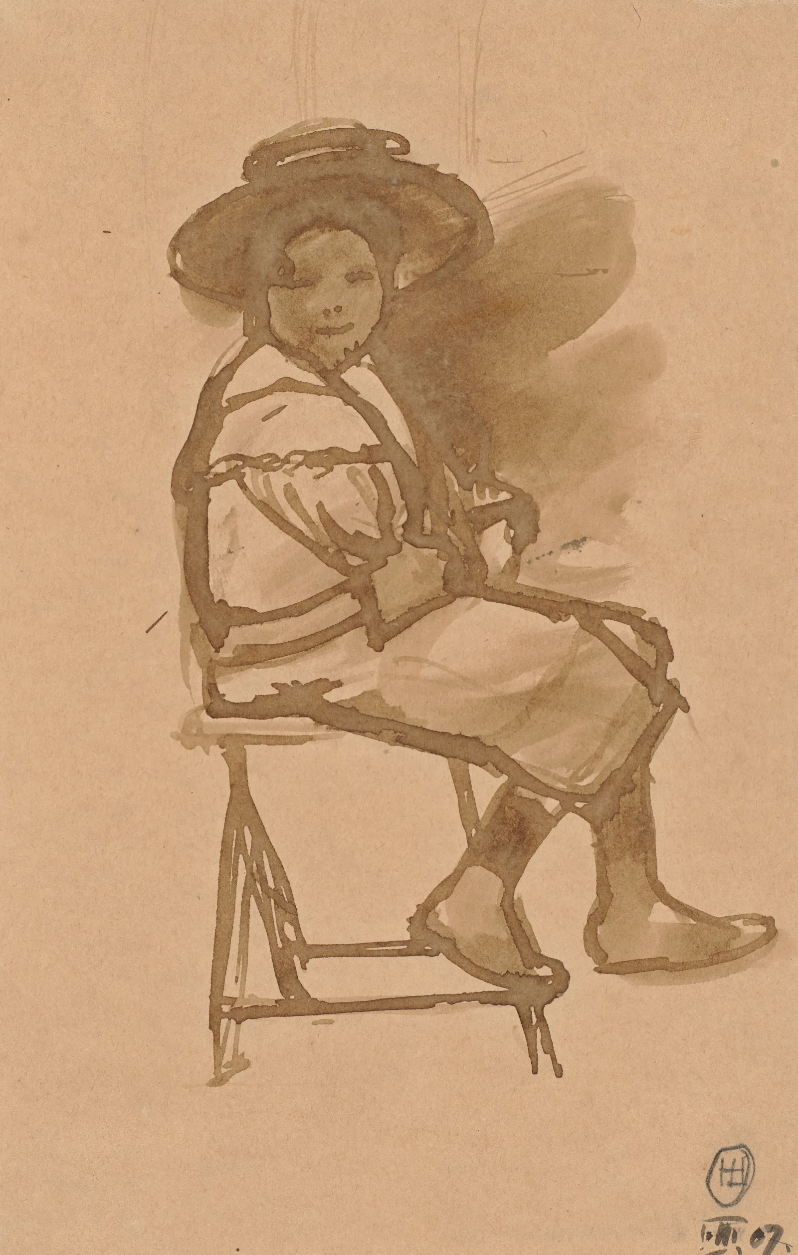 Frau Mit Hut Auf Einem Stuhl Sitzend Wall Art by Hermann Lismann - Canvas Print