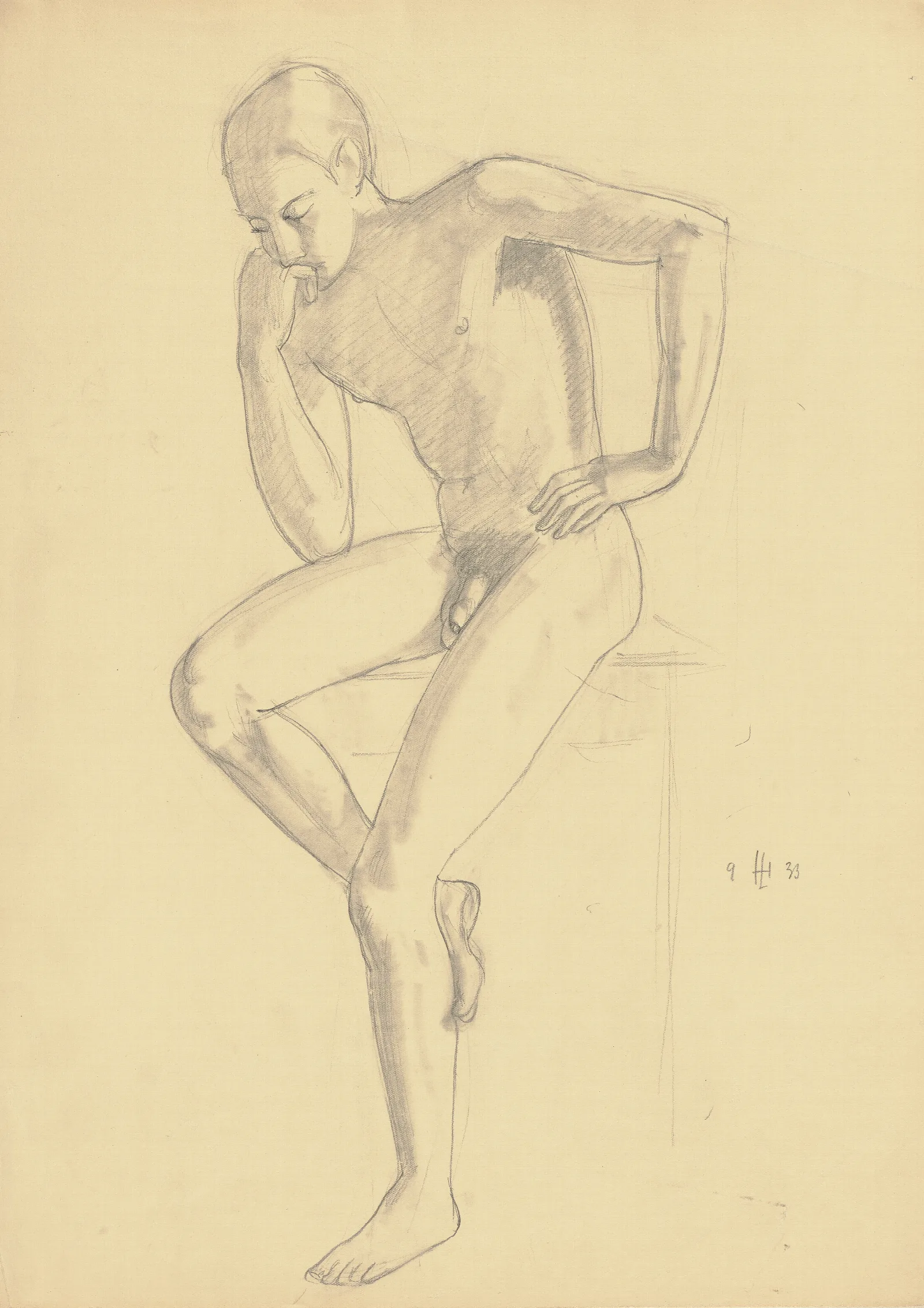 Sitting Male Nude 3 Wall Art by Hermann Lismann - Canvas Print