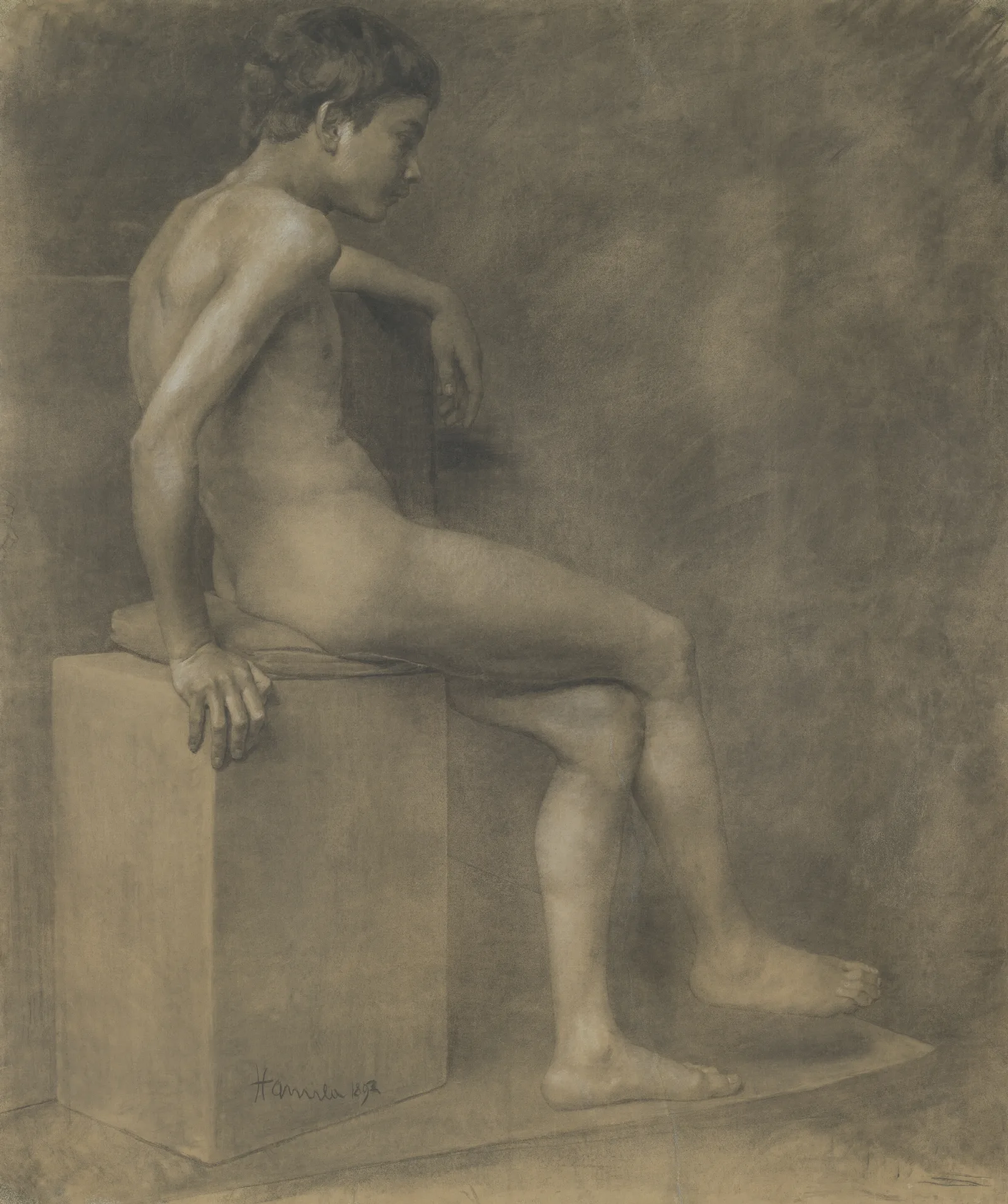 Sitting Boy Wall Art by Jozef Hanula - Canvas Print