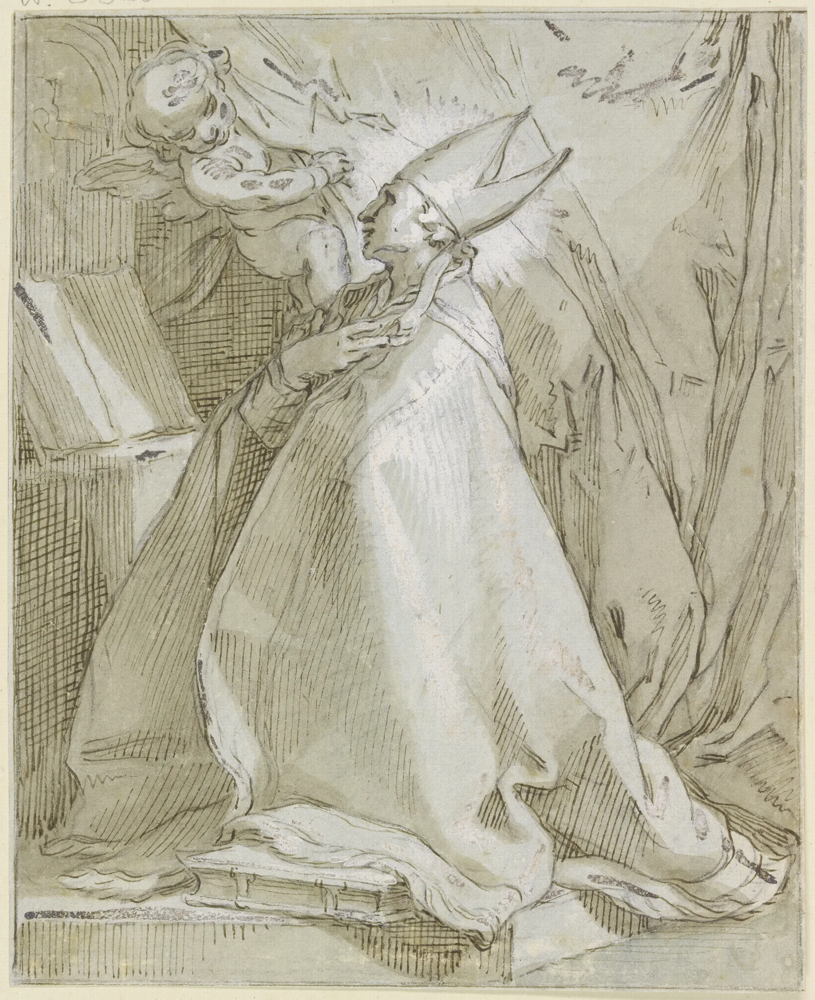Kniender Bischof Vor Einem Altar Wall Art by Abraham Bloemaert - Canvas Print