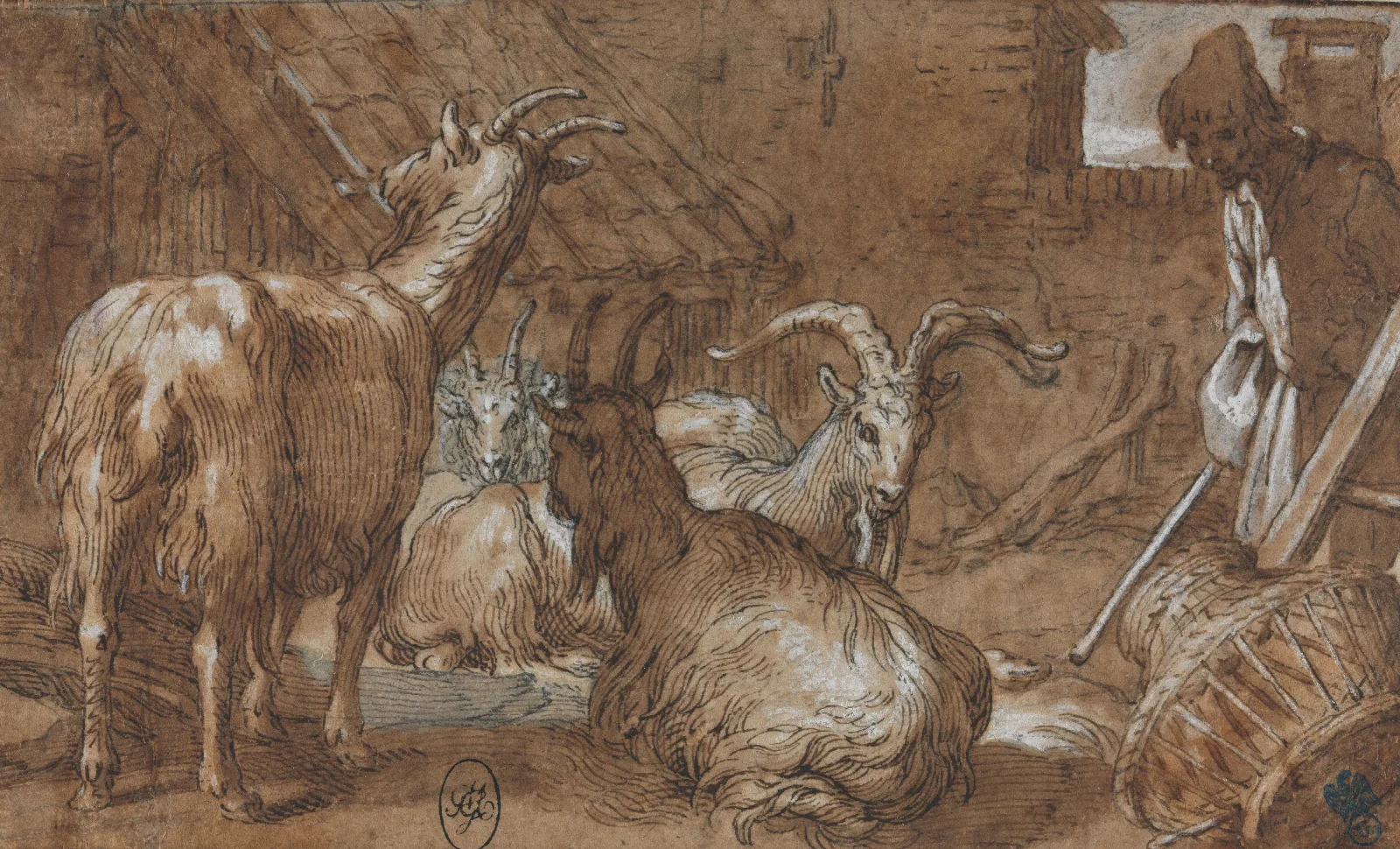 A Barnyard With Goats And A Goatherd Wall Art by Abraham Bloemaert - Canvas Print