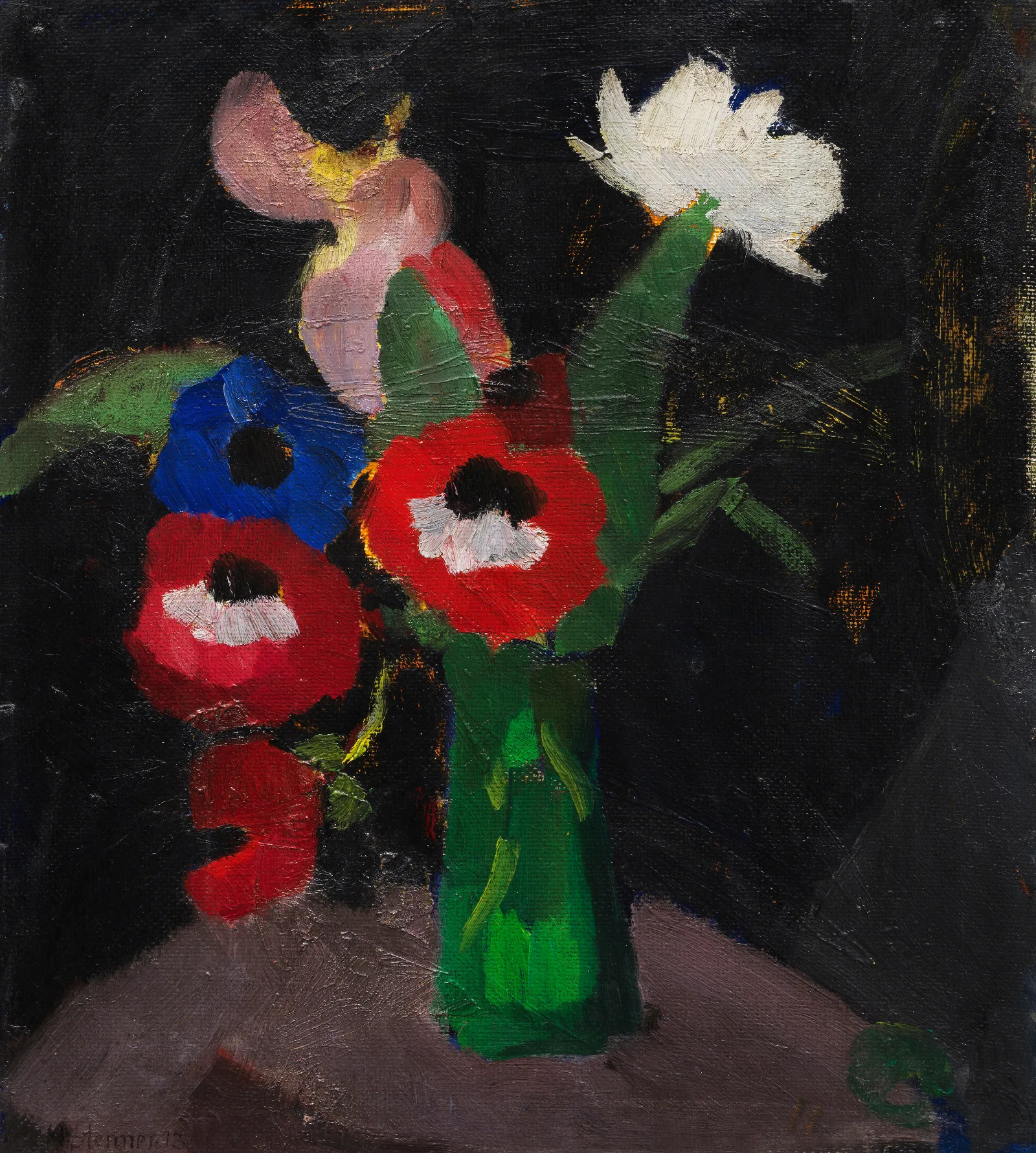 Blumenstilleben Auf Schwarzem Grund Iii Anemonenstraus Wall Art by Hermann Stenner - Canvas Print