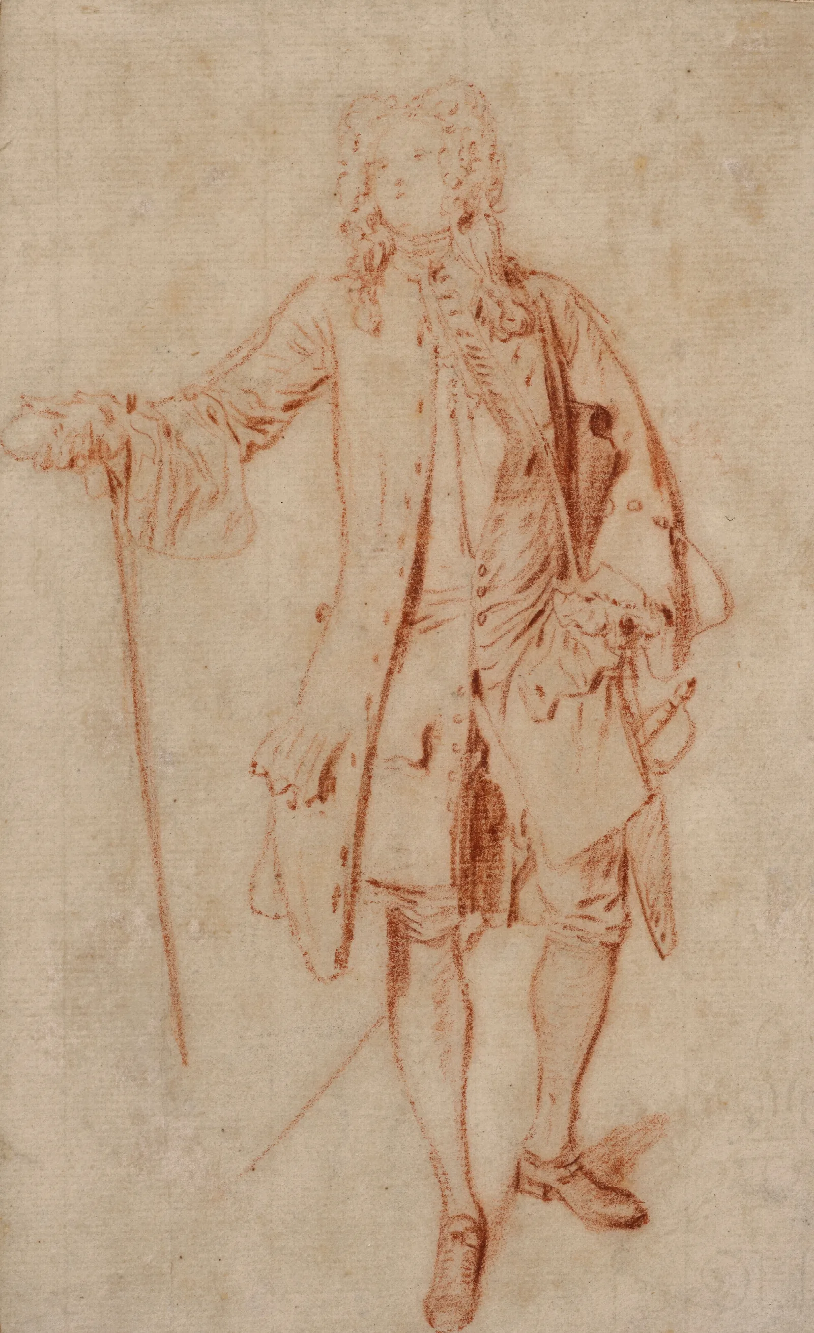 Gentilhomme Debout Tenant Avec Sa Canne Wall Art by Jean-Antoine Watteau - Canvas Print