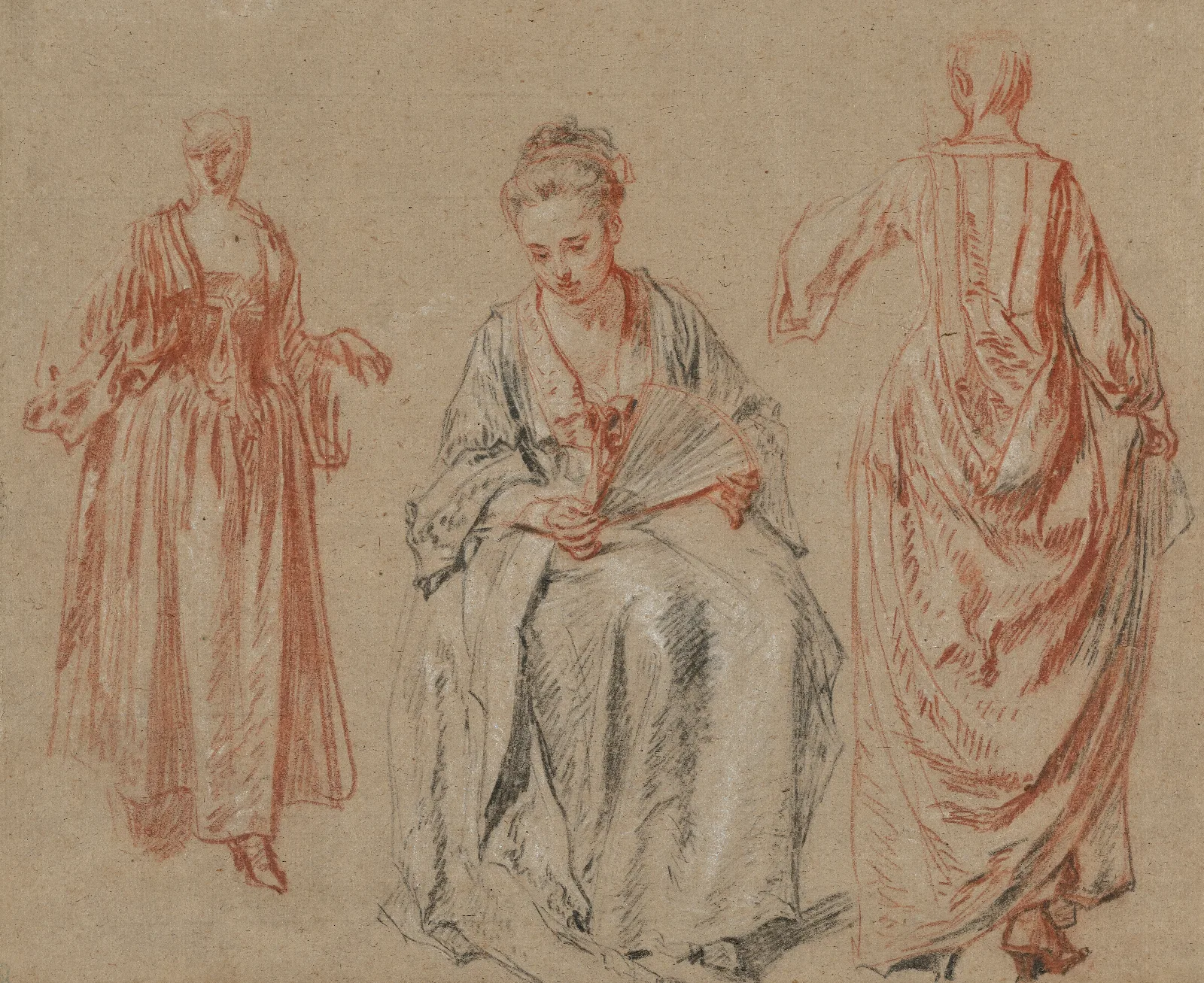 Studies Of Three Women Wall Art by Jean-Antoine Watteau - Canvas Print