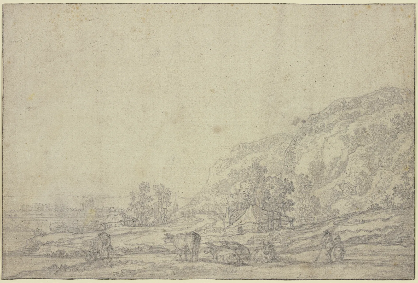 Landschaft Mit Zwei Hutten Rechts Hohe Berge Vorne Funf Kuhe Wall Art by Aelbert Cuyp - Canvas Print