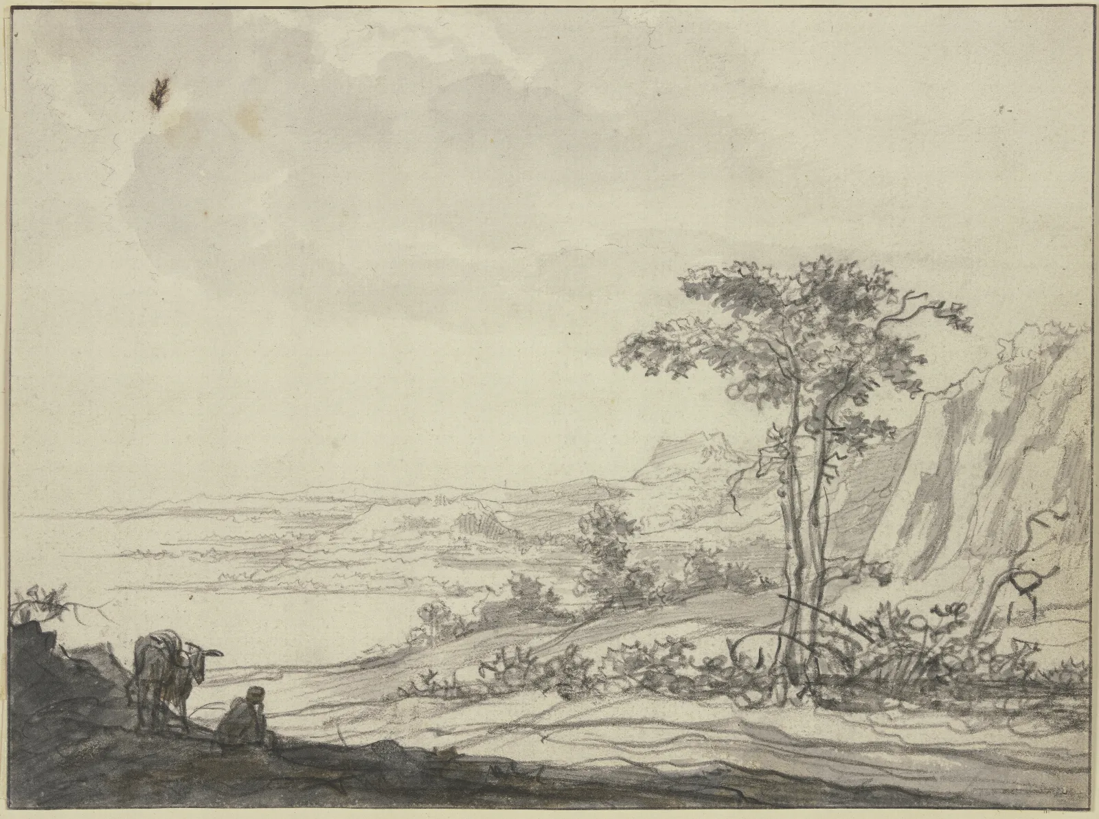 Gebirgslandschaft Am Meer Links Ein Sitzender Mann Bei Einem Esel Wall Art by Aelbert Cuyp - Canvas Print