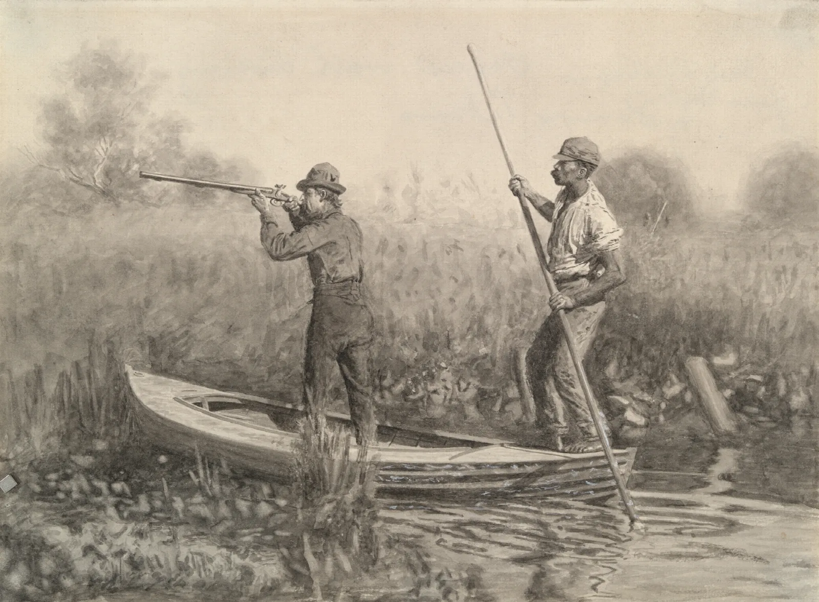 Study For Rail Shooting From A Punt Wall Art by Thomas Eakins - Canvas Print