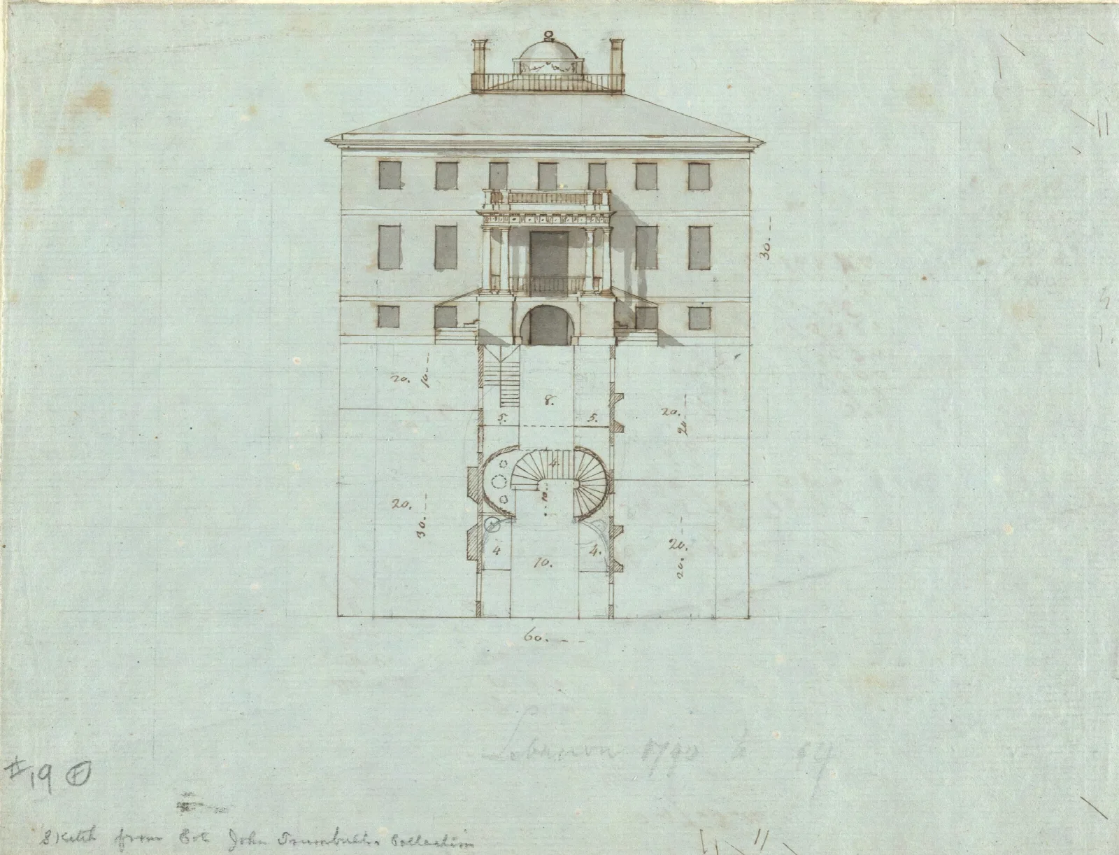 Elevation And Plan For Interior Of Large House Wall Art by John Trumbull - Canvas Print