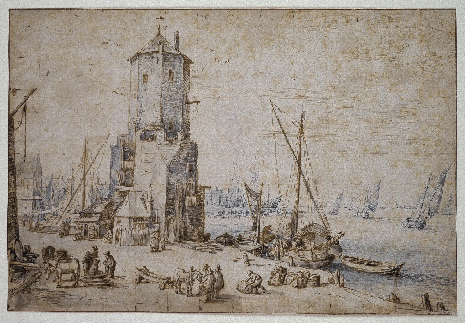 Hafenansicht Mit Achteckigem Turm Und Segelbooten Wall Art by Jan Brueghel The Elder - Canvas Print