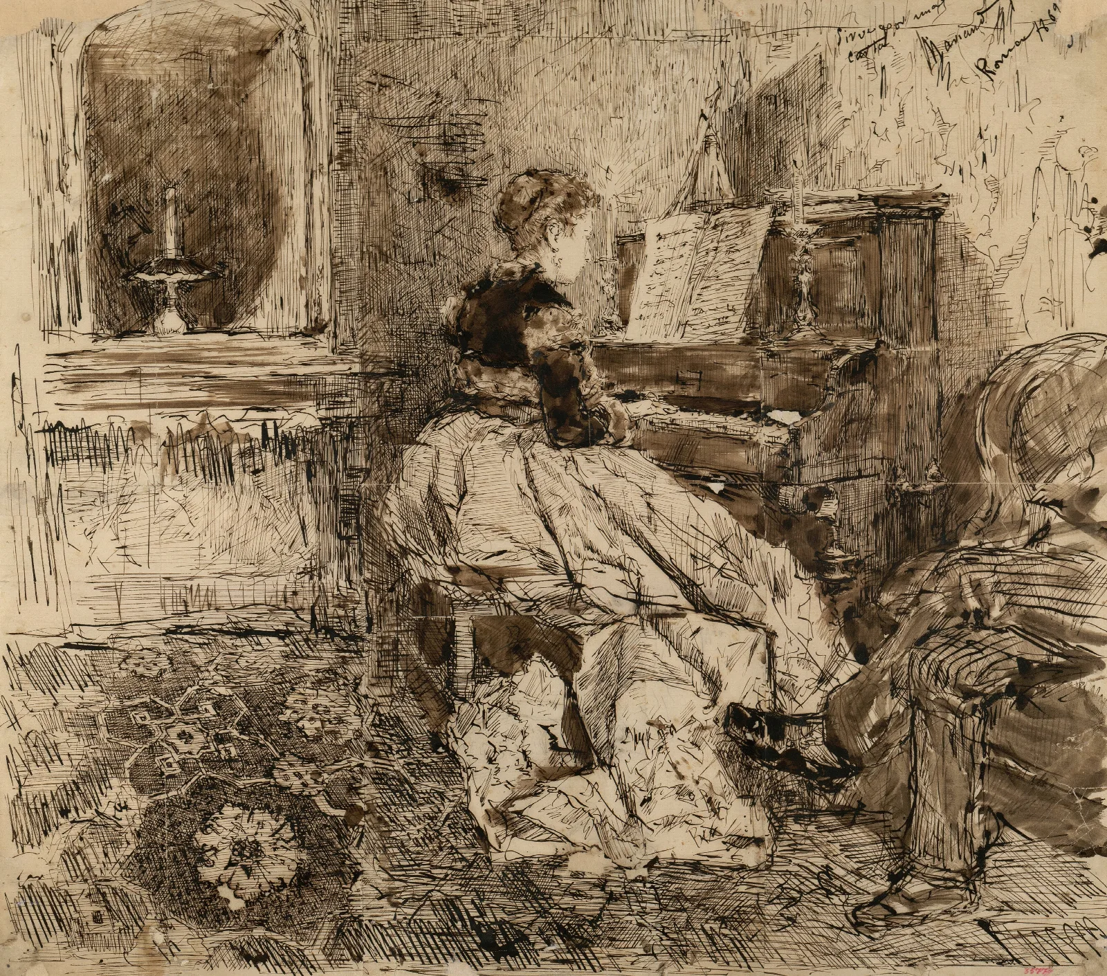 Cecilia De Madrazo Playing The Piano Wall Art by Mariano Fortuny Marsal - Canvas Print