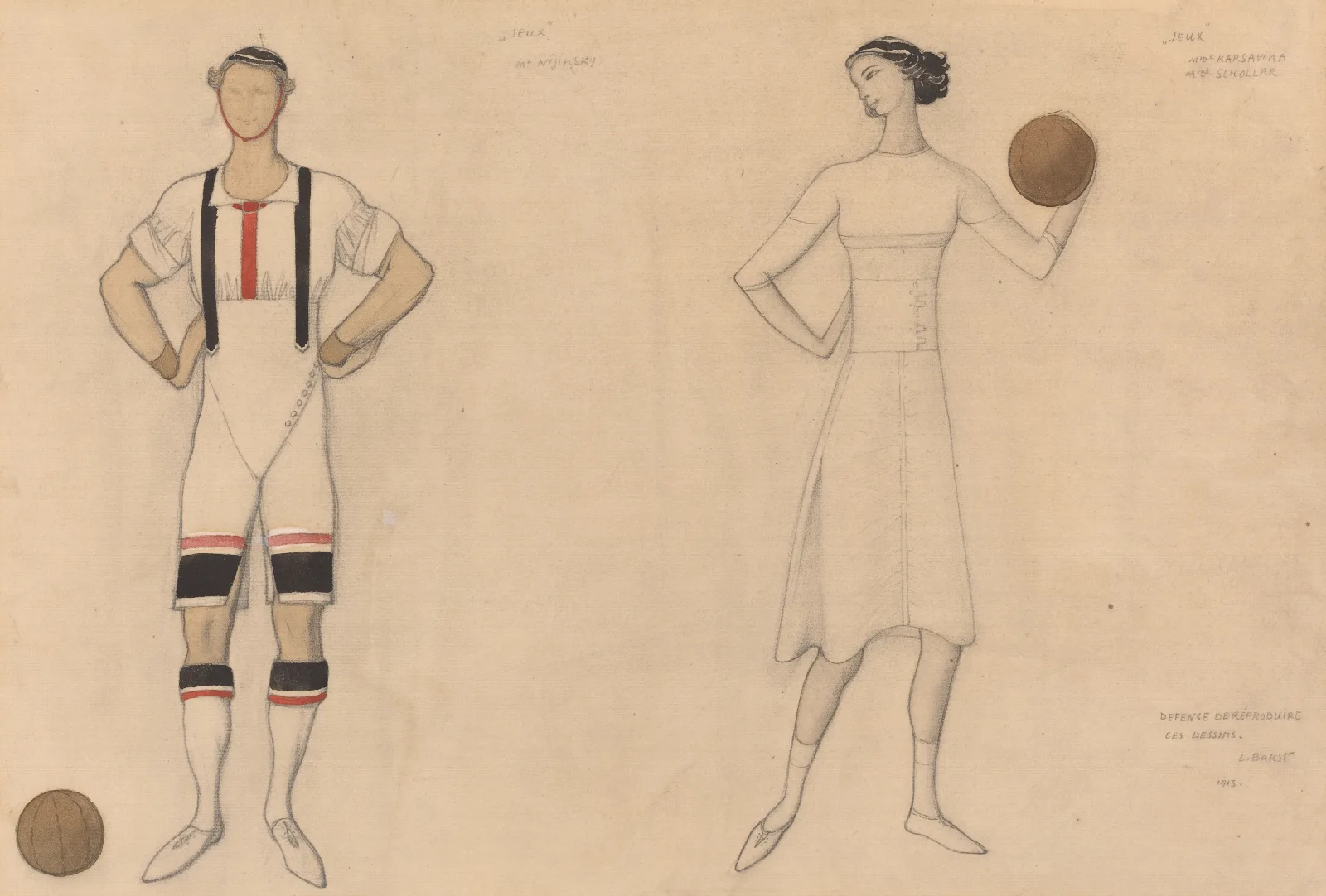 Costume Study For Jeux Wall Art by Léon Bakst - Canvas Print