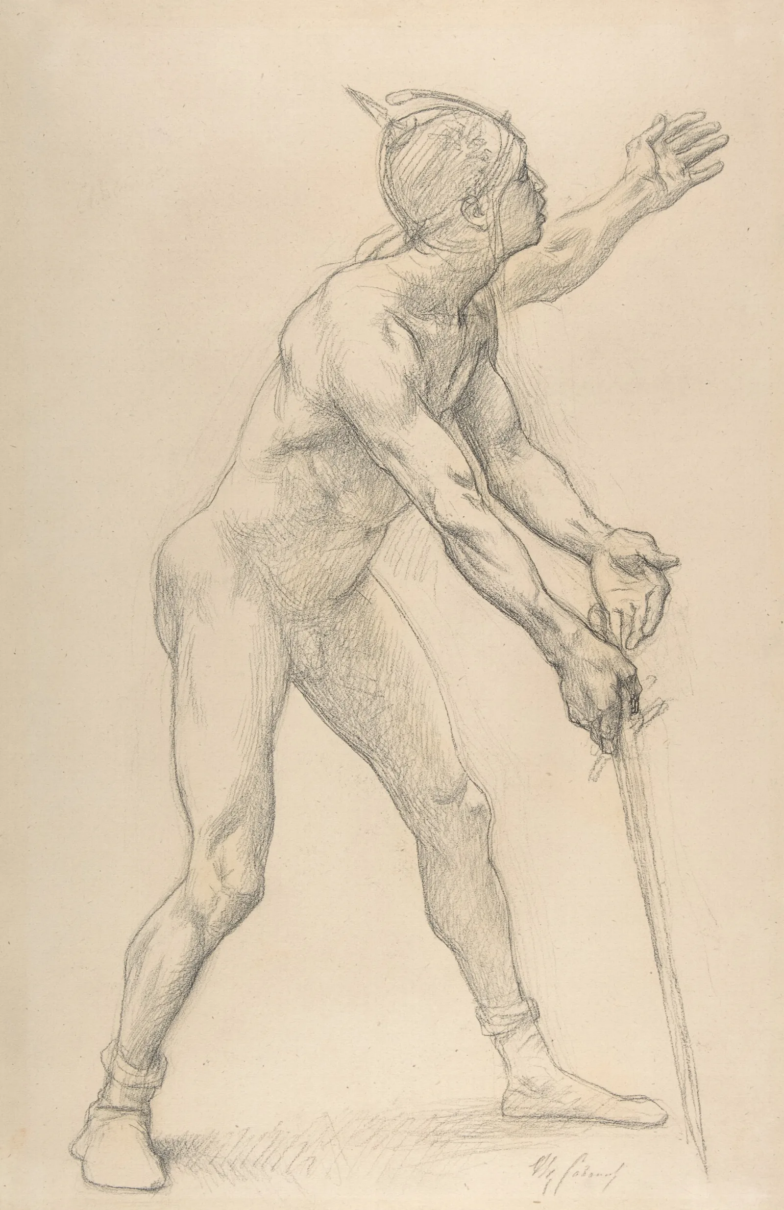 Nude Male Figure With A Sword Wall Art by Alexandre Cabanel - Canvas Print