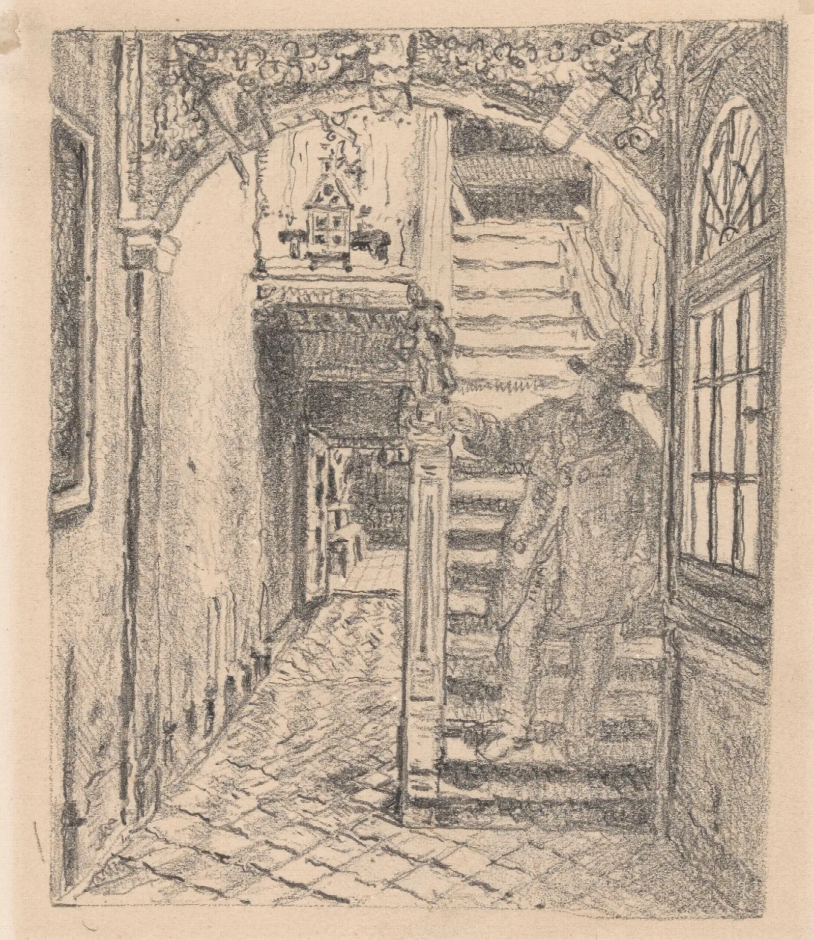 The Stairs Of The Waterhouse In Antwerp Wall Art by Henri de Braekeleer - Canvas Print