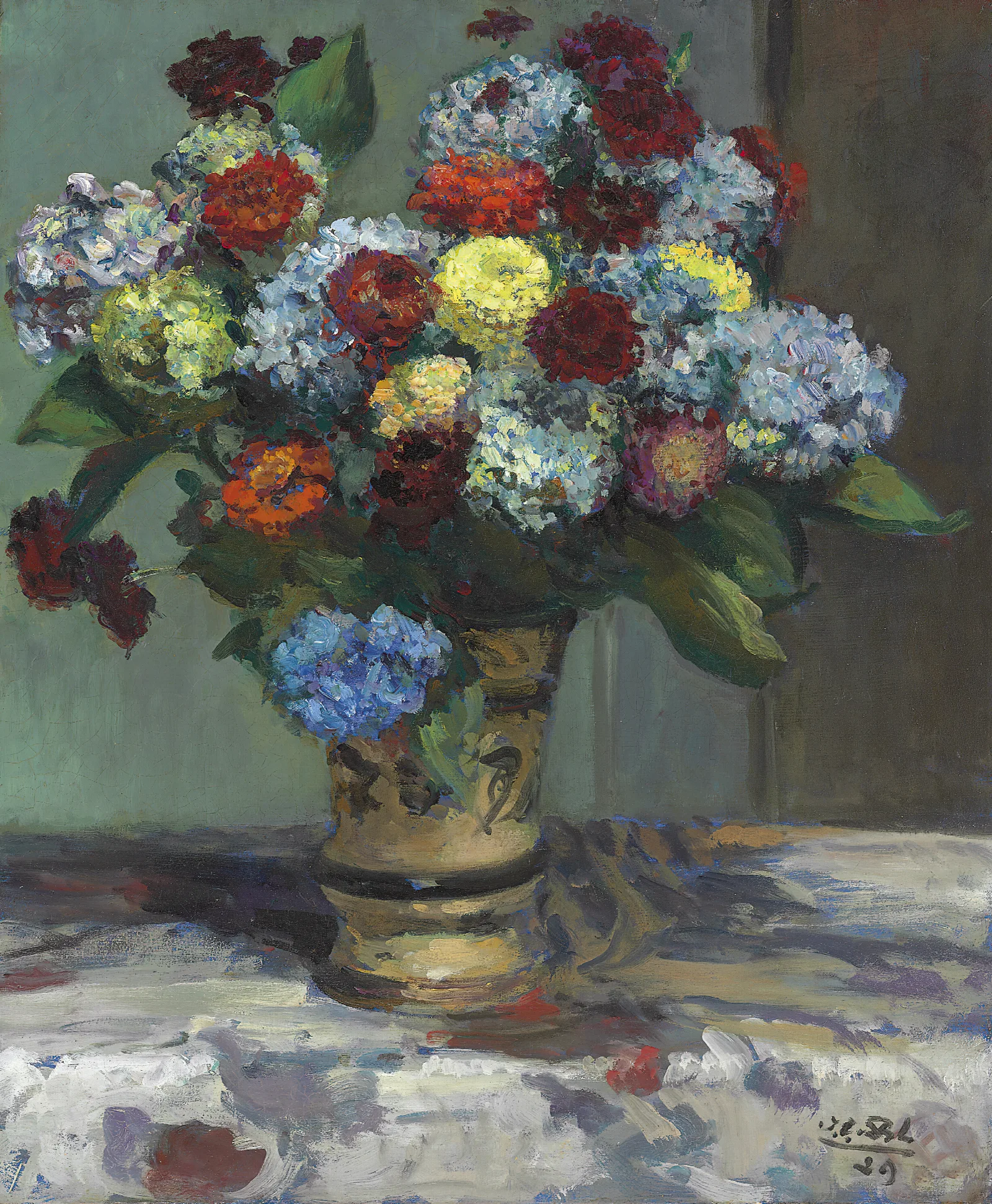 Bouquet De Fleurs Aux Hortensias Wall Art by Jacques-Émile Blanche - Canvas Print