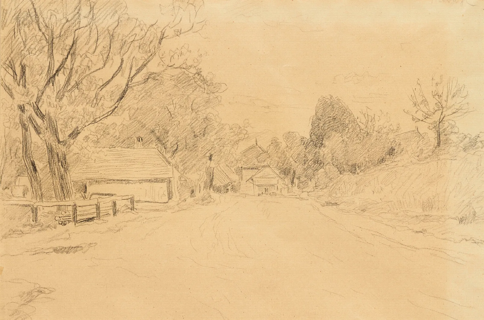 Sketch Of A Village Street Wall Art by Albert Anker - Canvas Print