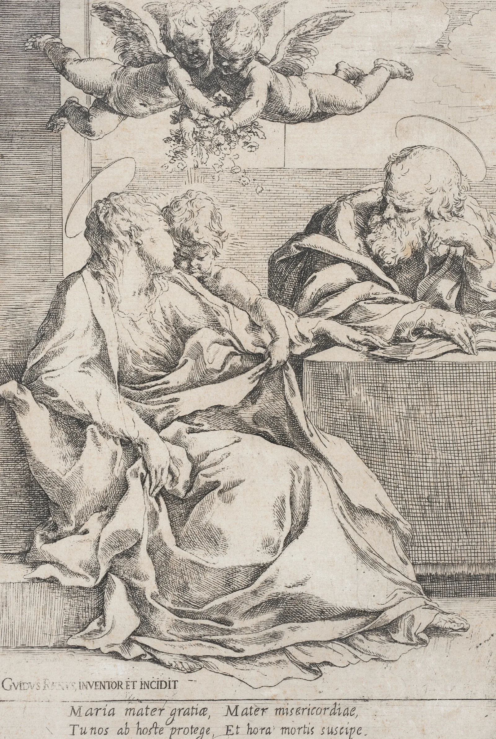 The Holy Family With Two Angels Wall Art by Guido Reni - Canvas Print