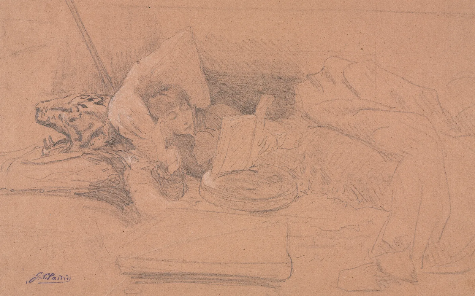 Sarah Bernhardt Reclining On A Divan Reading Wall Art by Georges Jules Victor Clairin - Canvas Print