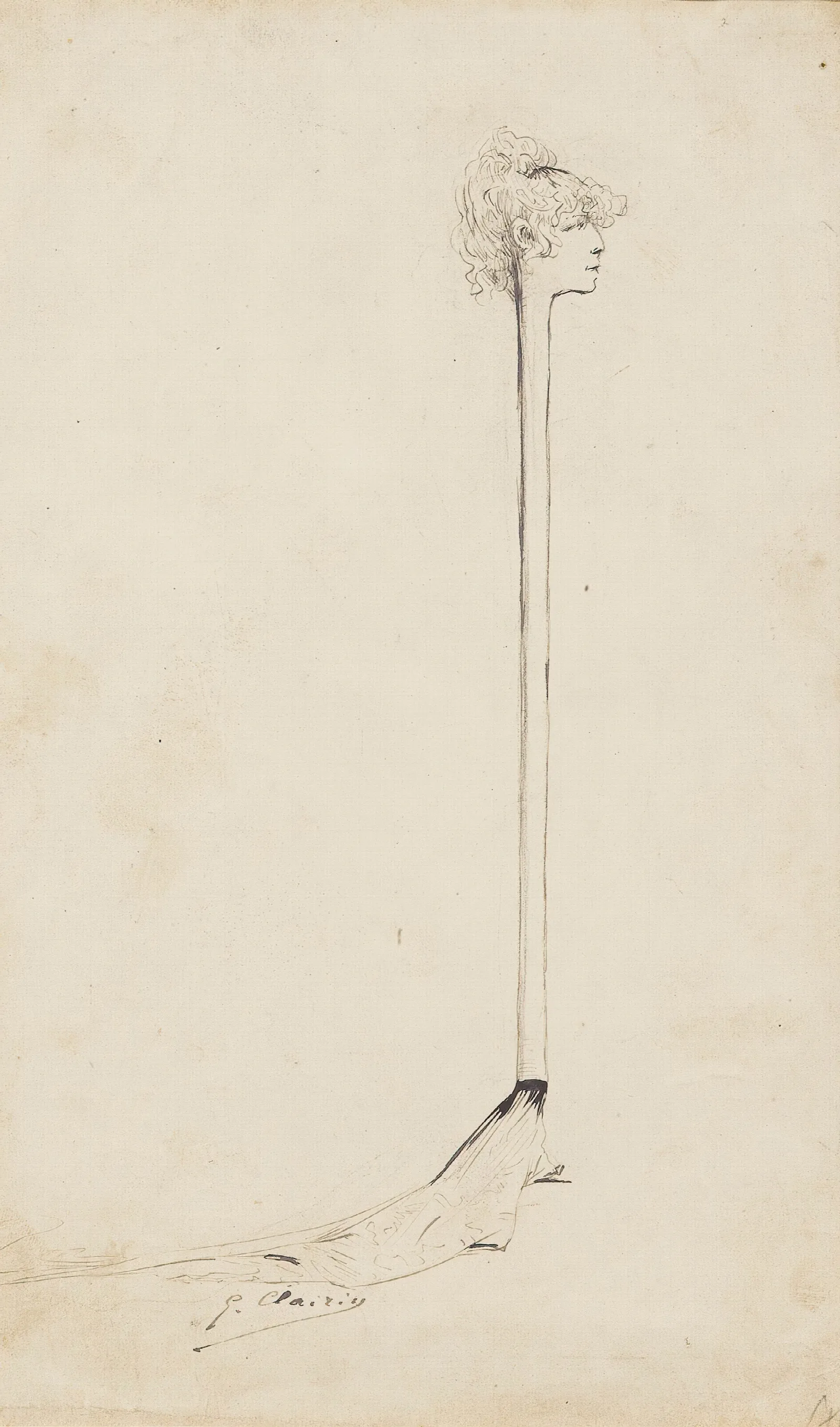 A Caricature Of Sarah Bernhardt As A Stick With A Little Sponge Above Her Head Wall Art by Georges Jules Victor Clairin - Canvas Print