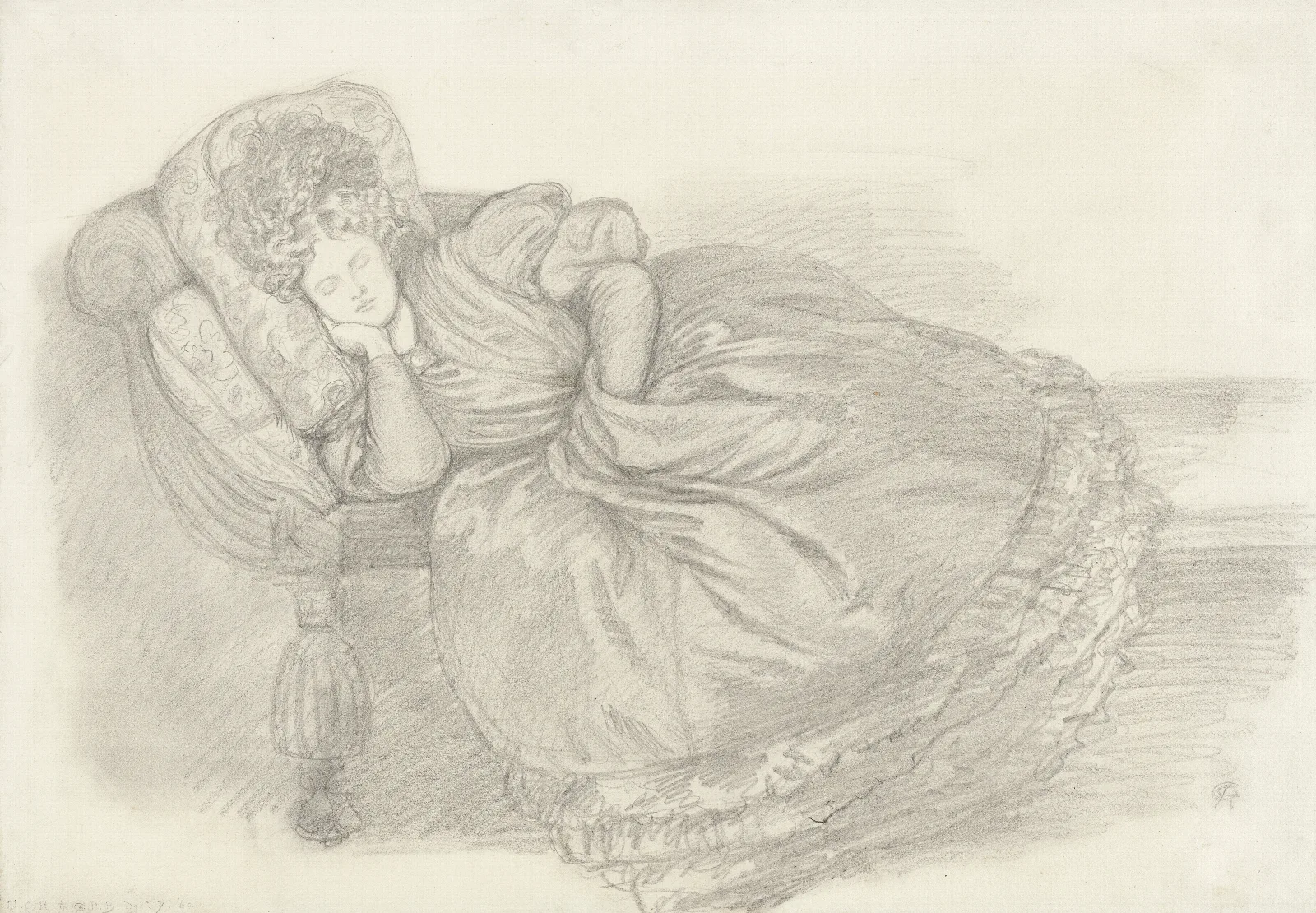 Study Of Fanny Cornforth Asleep On A Chaise Longue Wall Art by Dante Gabriel Rossetti - Canvas Print