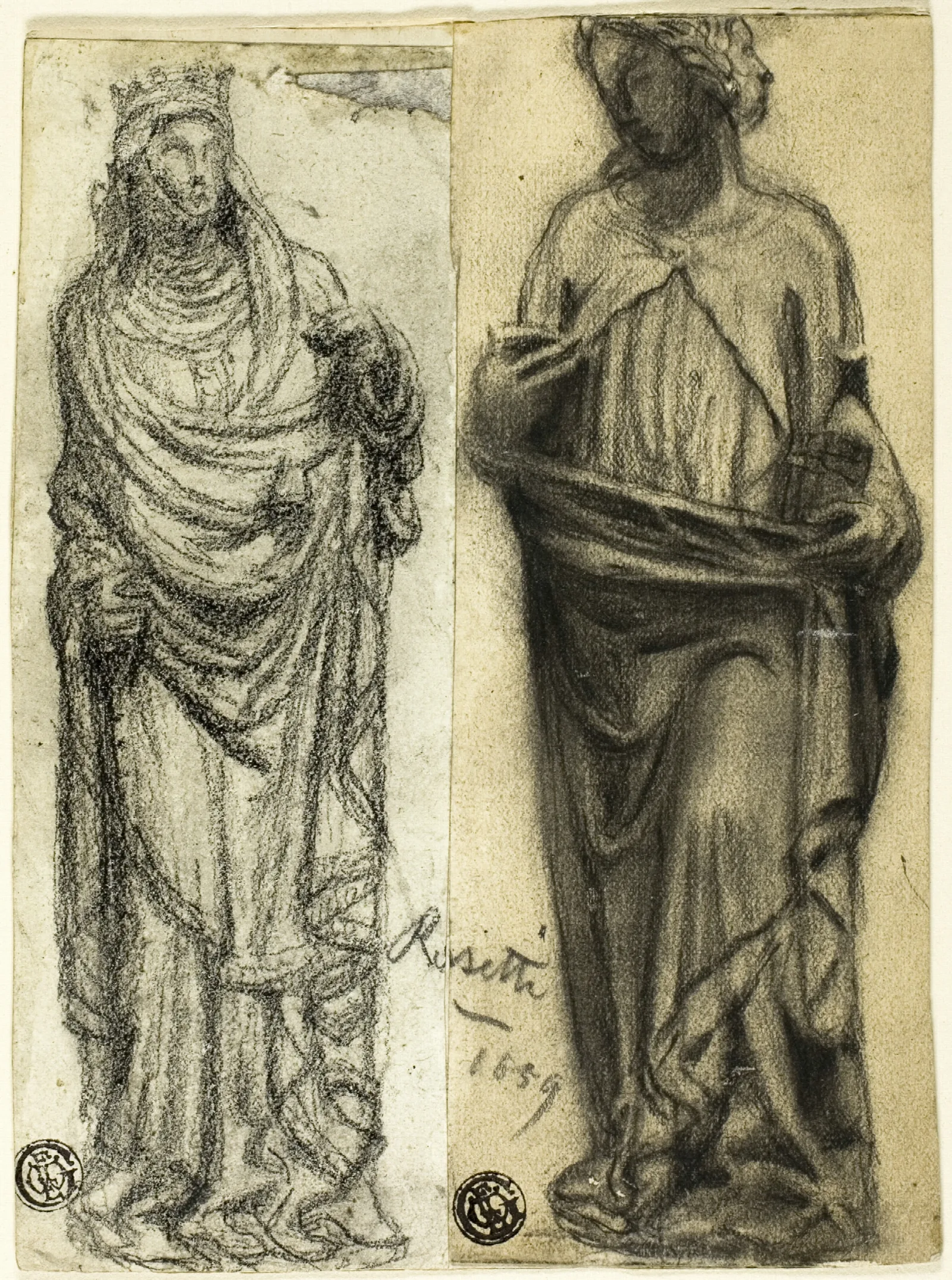 Two Studies Of Medieval Sculpture Wall Art by Dante Gabriel Rossetti - Canvas Print