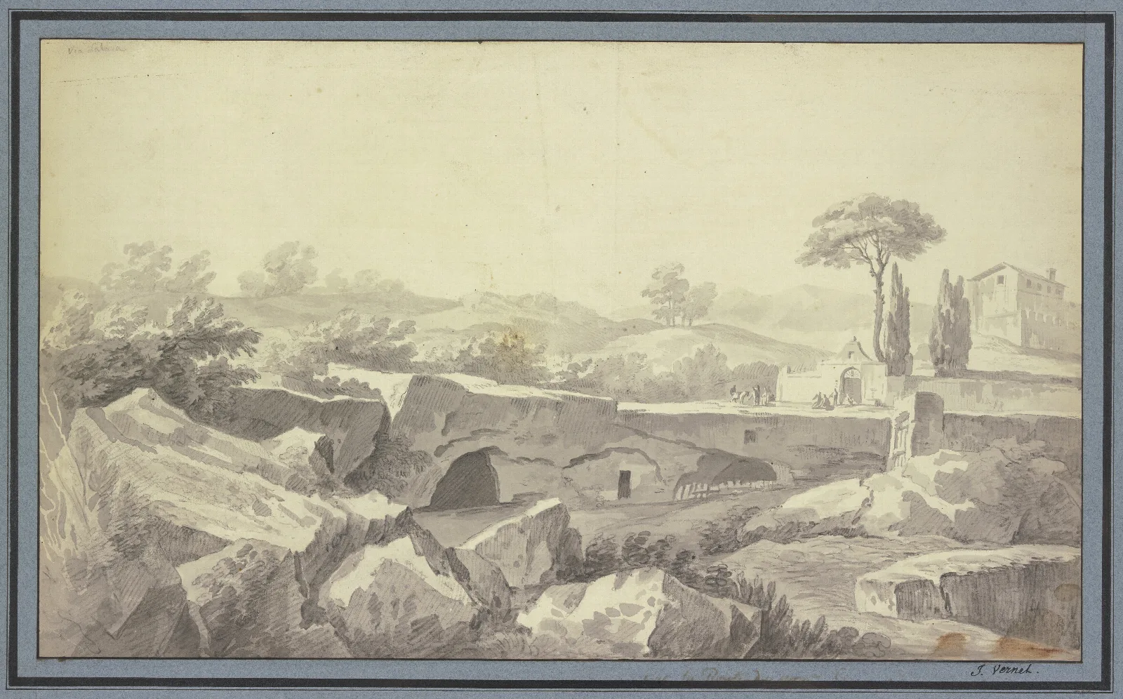 Etude Faite Sur La Route Du Pont Salert A Rome Wall Art by Claude-Joseph Vernet - Canvas Print