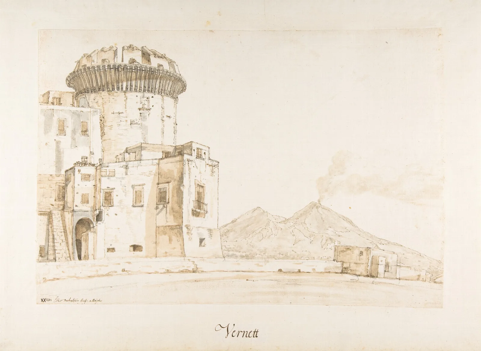 The Castel Nuovo In Naples With A View Of Mount Vesuvius Wall Art by Claude-Joseph Vernet - Canvas Print