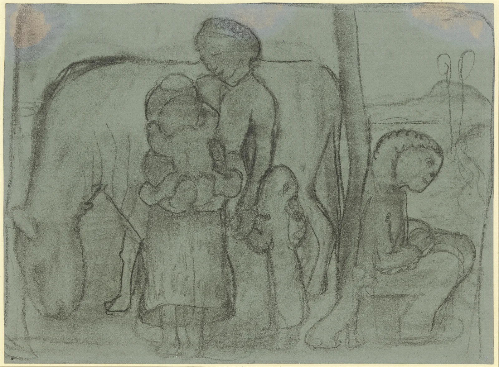 Five Children Donkey And Dog Wall Art by Paula Modersohn-Becker - Canvas Print
