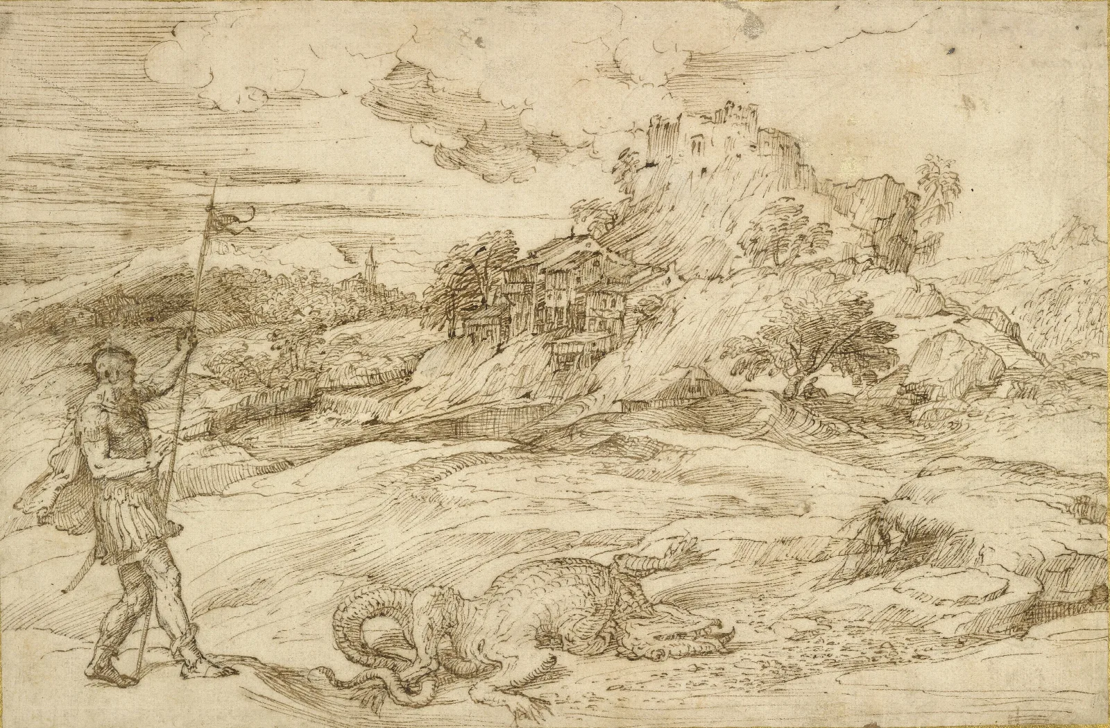 Landscape With St Theodore Overcoming The Dragon Wall Art by Titian - Canvas Print