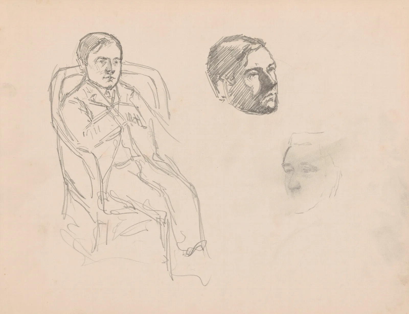 Seated Man And Two Heads Wall Art by Jules Schmalzigaug - Canvas Print