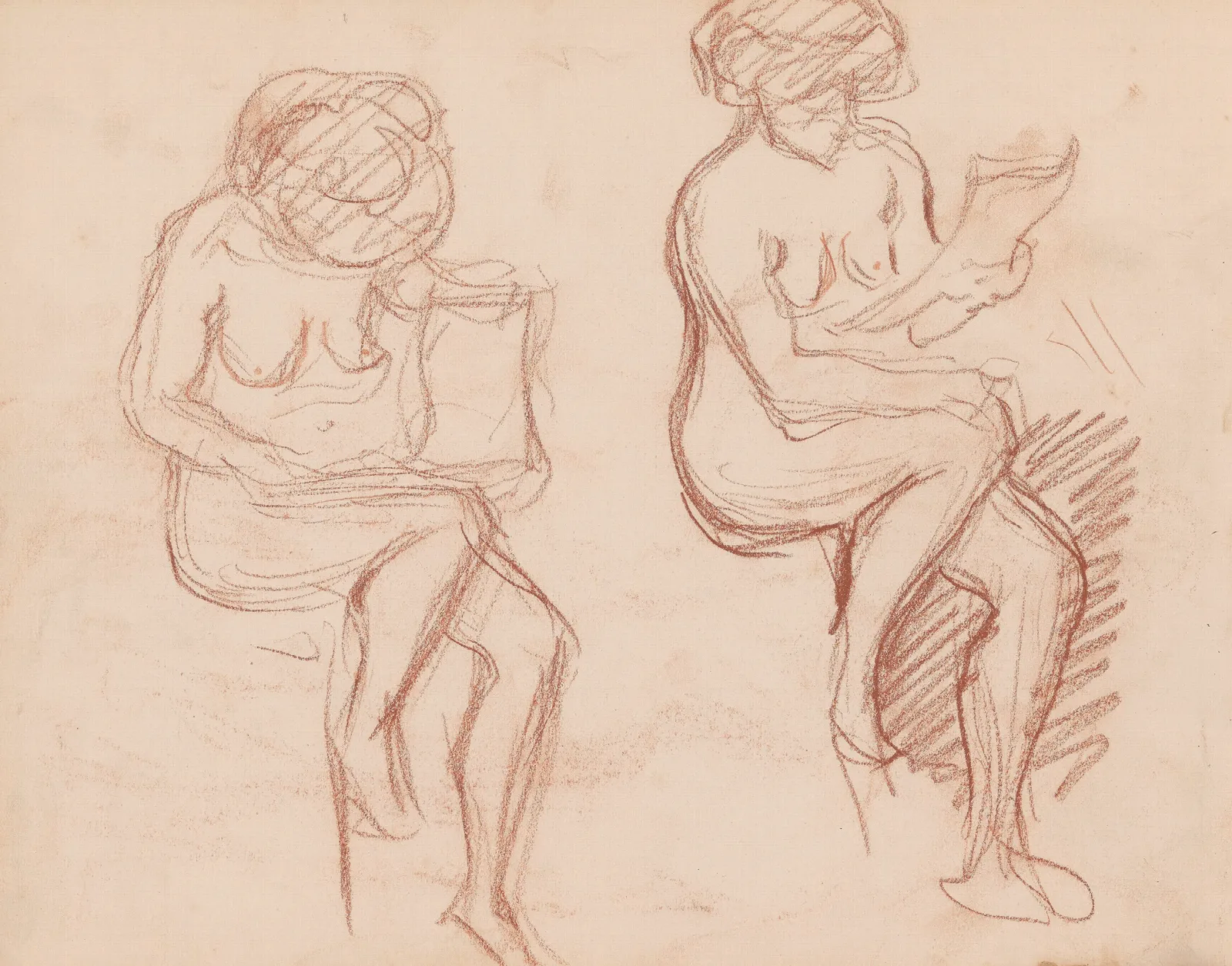 Two Seated Women 2 Wall Art by Jules Schmalzigaug - Canvas Print