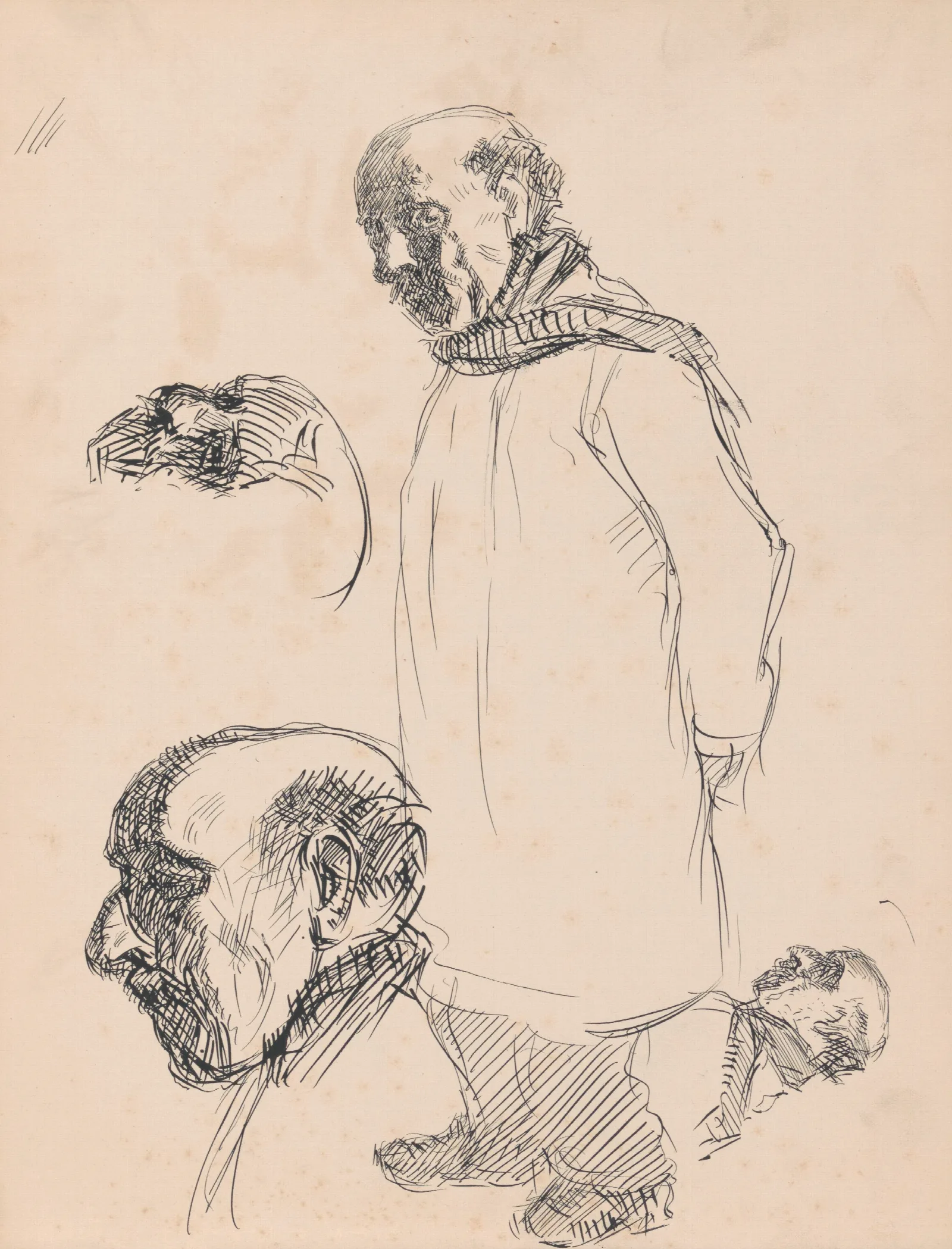 Standing Man And Two Heads Wall Art by Jules Schmalzigaug - Canvas Print