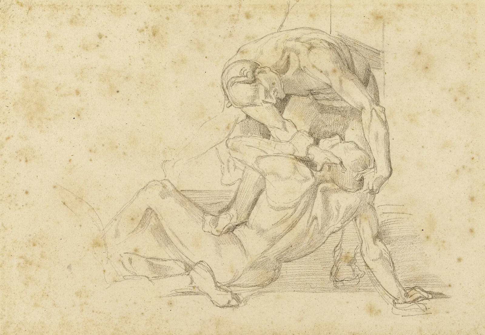 Deux Hommes Nus Luttant Copie Dun Fragment De Fresque Par Luca Signorelli Wall Art by Léon Bonnat - Canvas Print