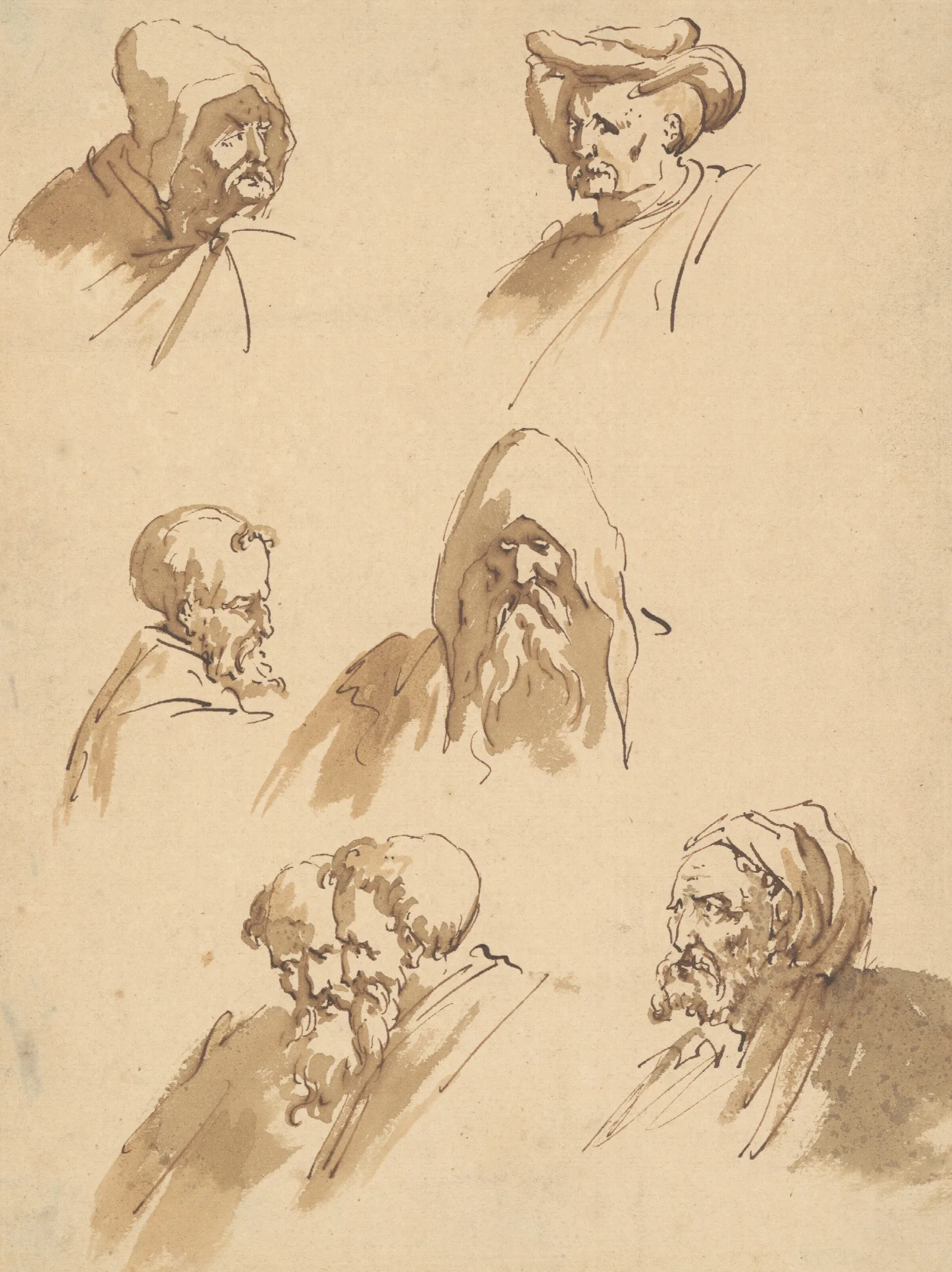 Seven Male Heads Wall Art by Sebastiano Ricci - Canvas Print