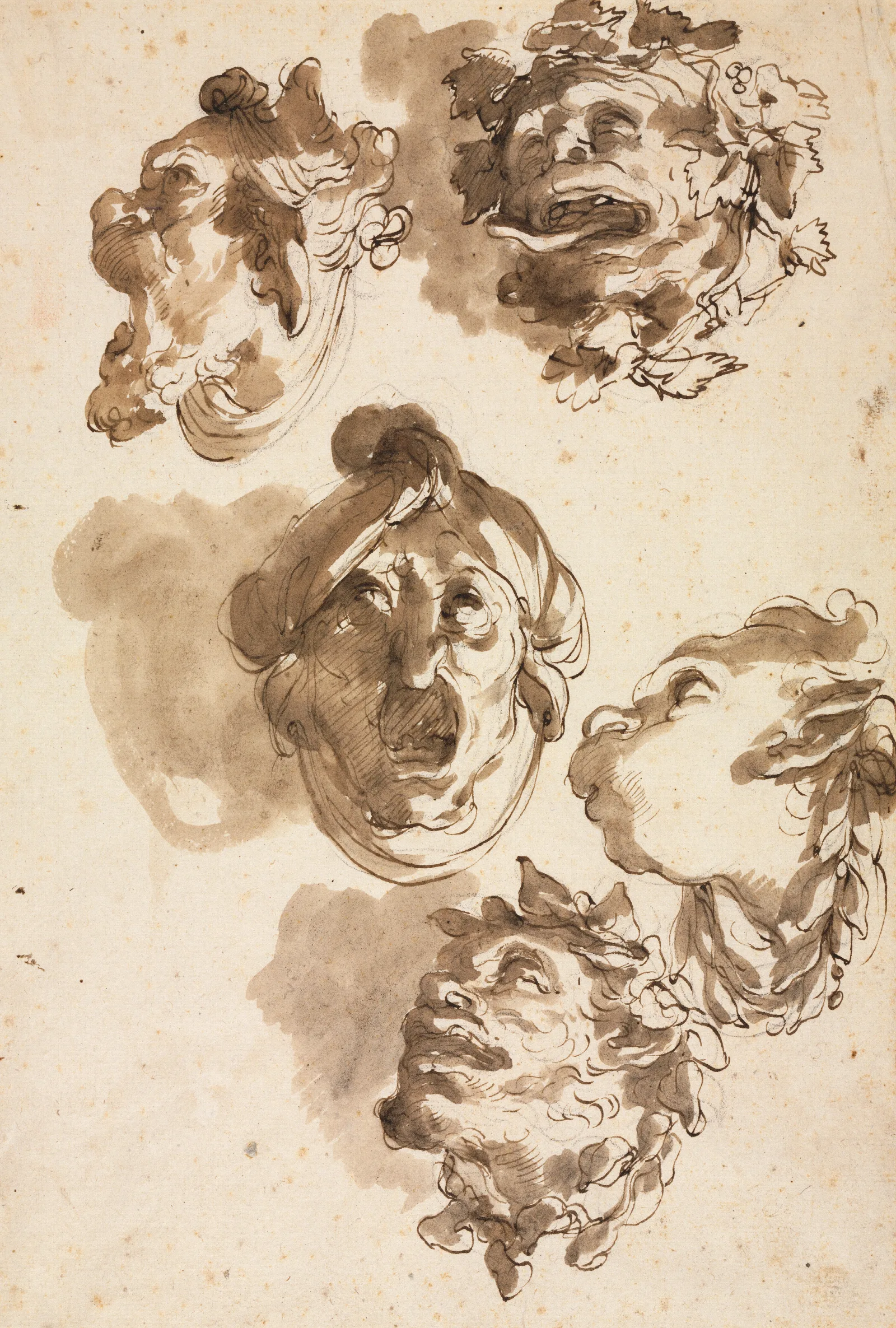 Five Grotesque Heads Wall Art by Gaetano Gandolfi - Canvas Print