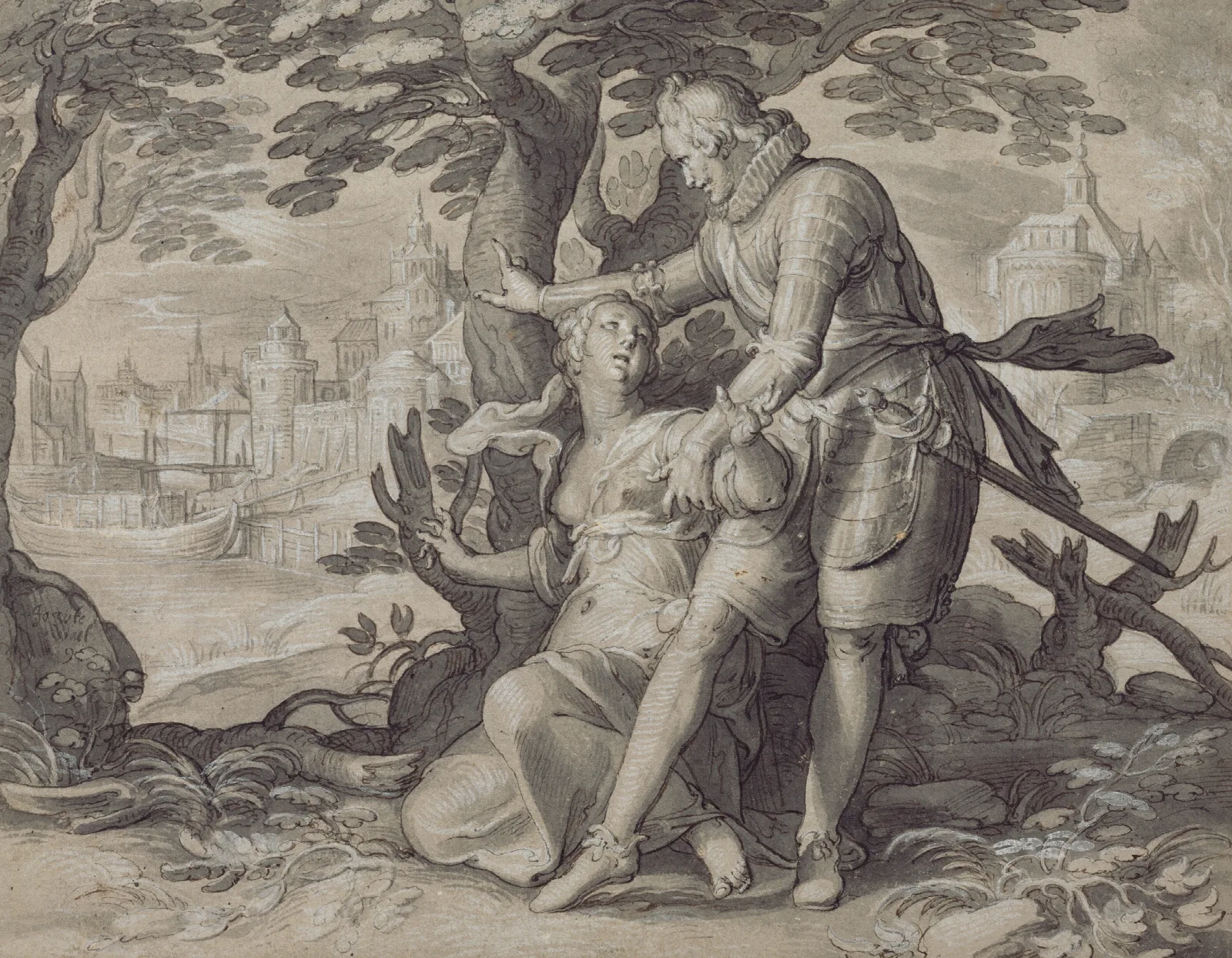 Young Woman Assisted By A Gentleman Wall Art by Joachim Wtewael - Canvas Print