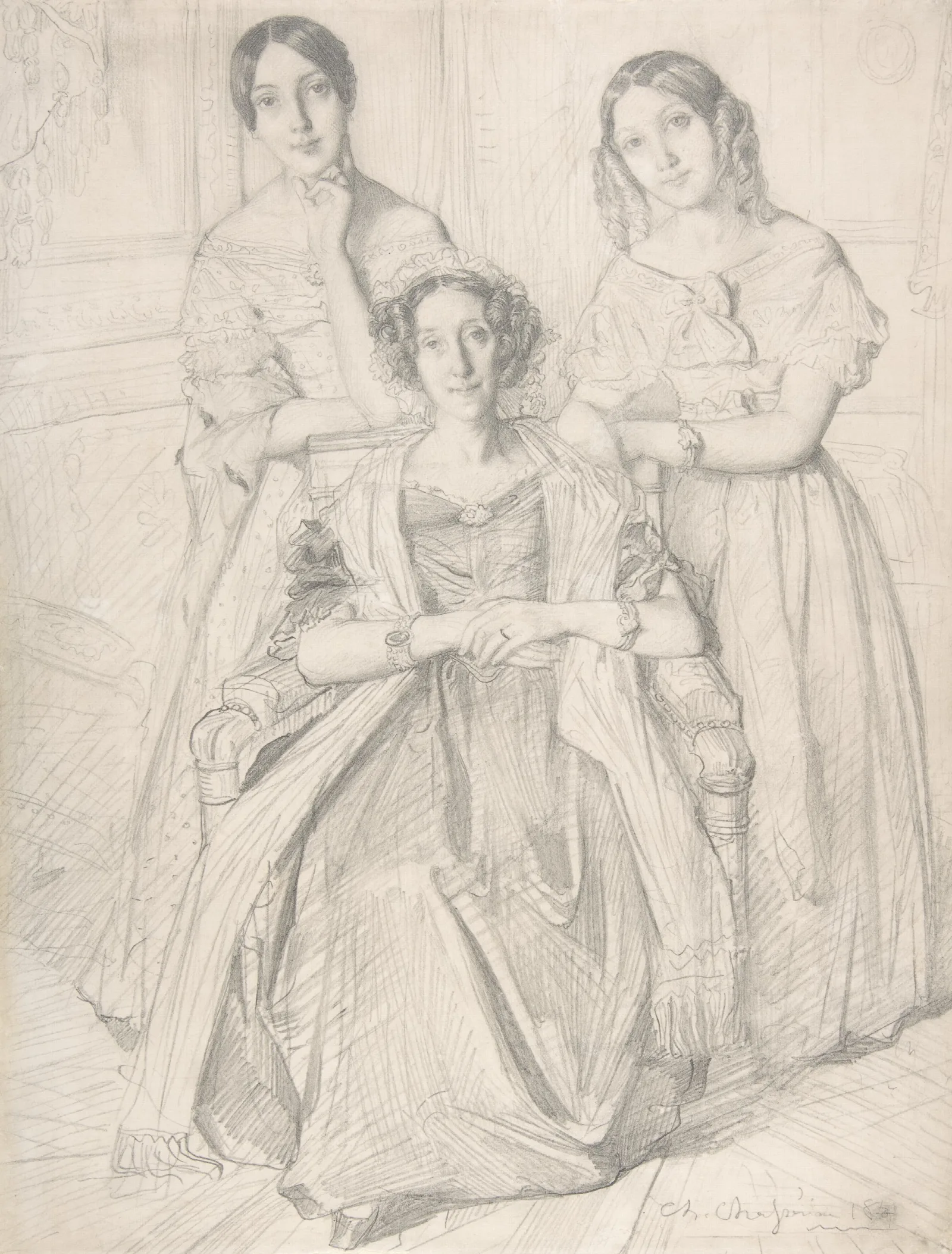 The Baroness Duperre And Her Daughters Wall Art by Théodore Chassériau - Canvas Print