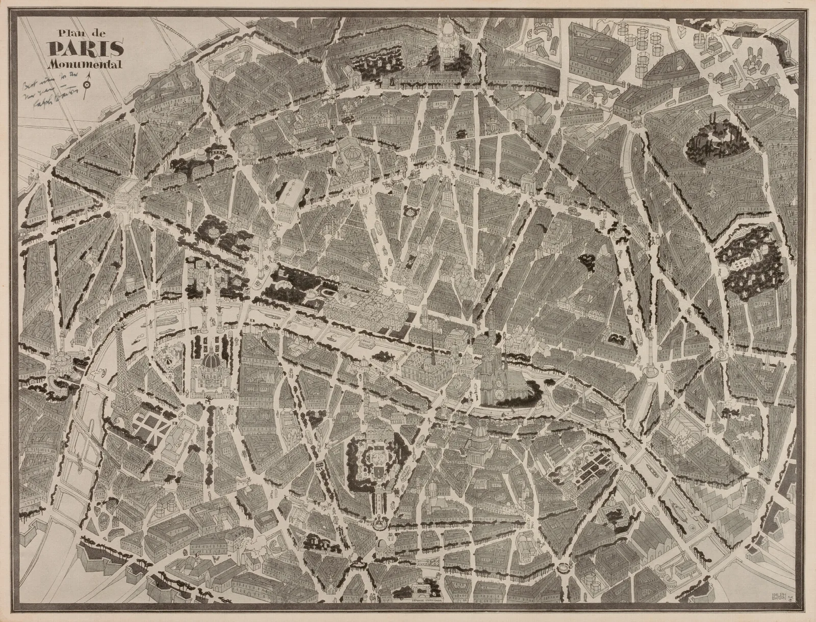 Plan De Paris Monumental Wall Art by Ralph Barton - Canvas Print