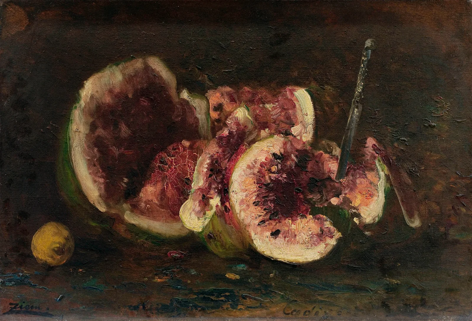 Nature Morte Aux Pasteques Et Couteau Wall Art by Félix Ziem - Canvas Print