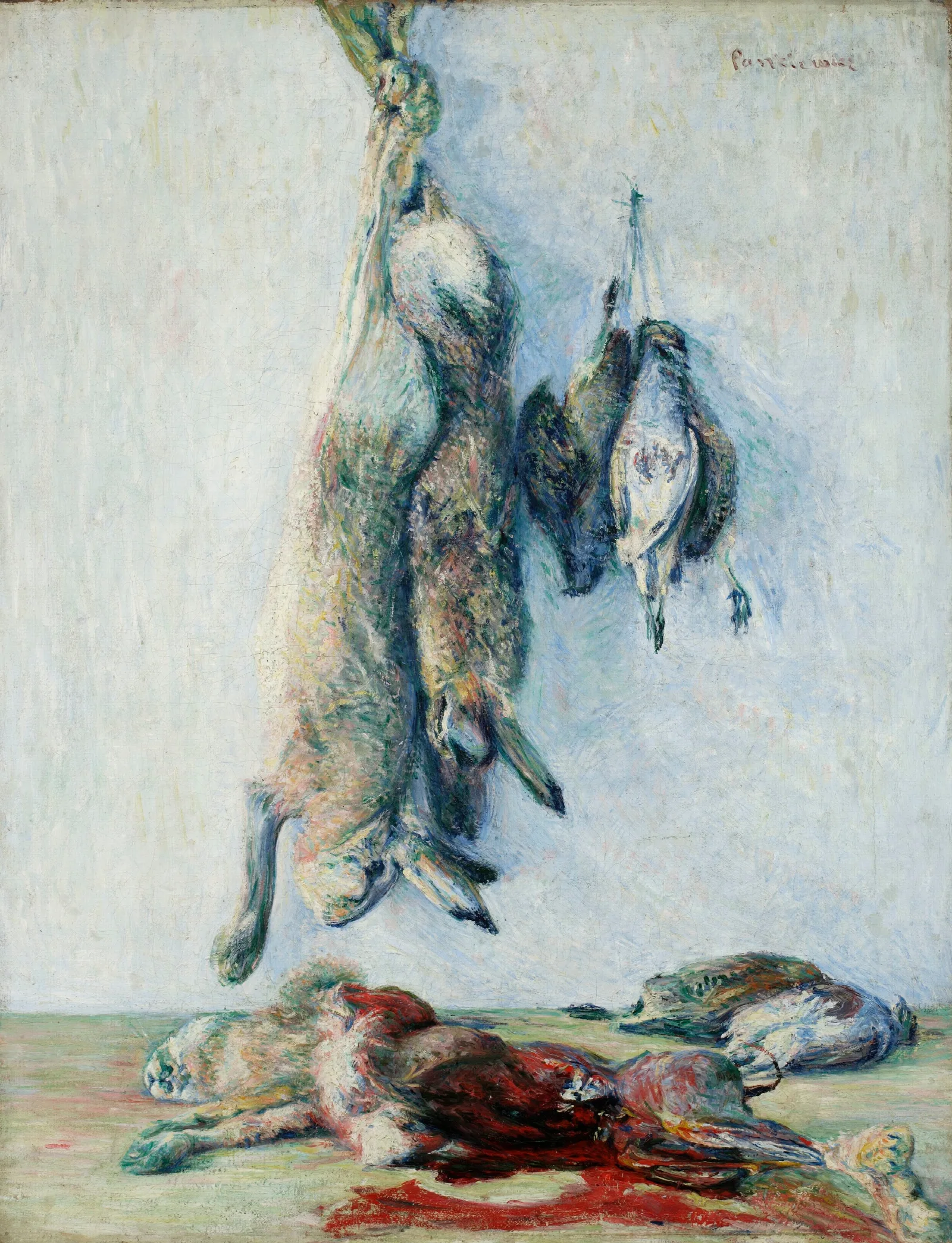 Hares And Partridges Still Life Hare 2 Wall Art by Józef Pankiewicz - Canvas Print