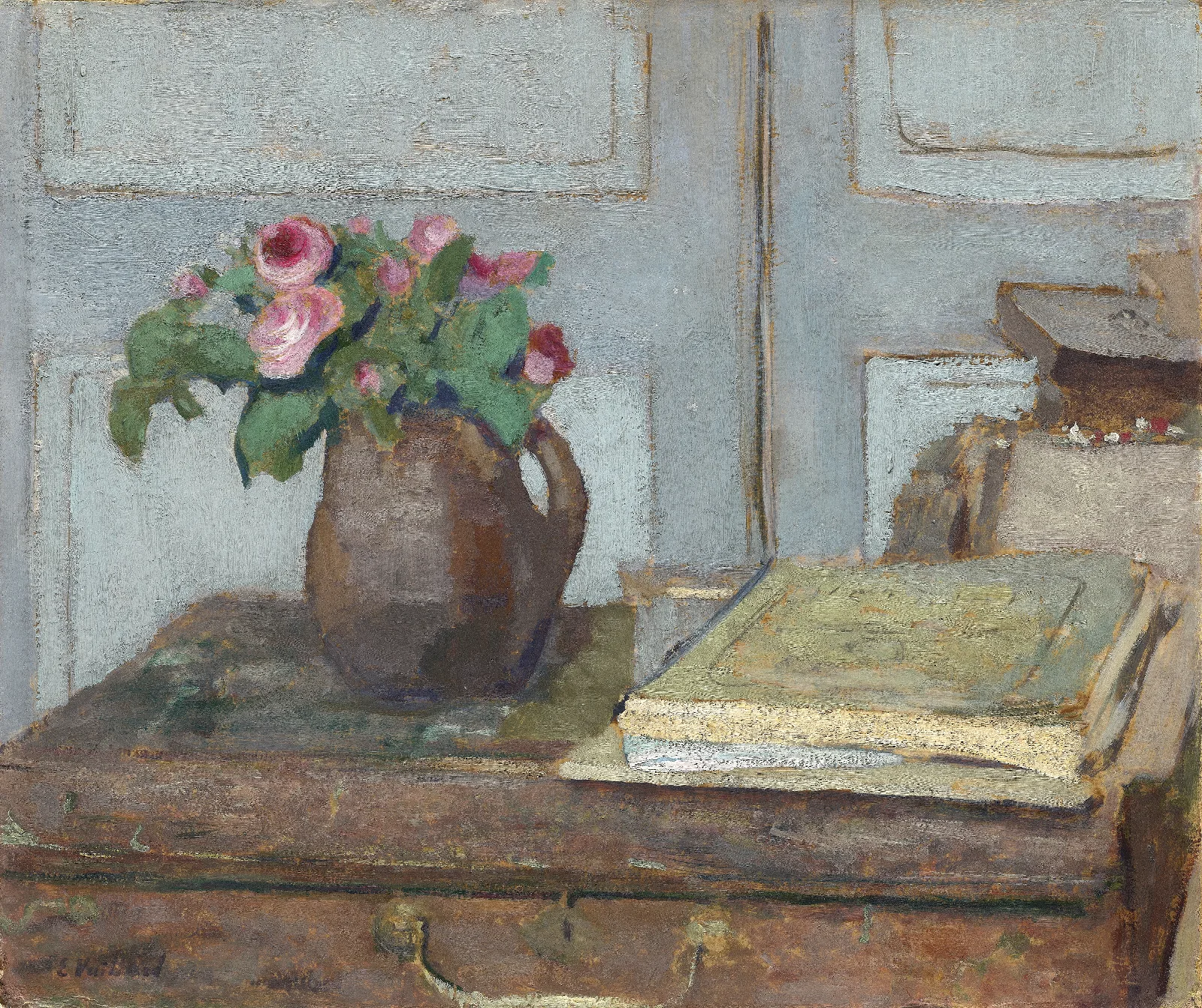 The Artists Paint Box And Moss Roses Wall Art by Édouard Vuillard - Canvas Print