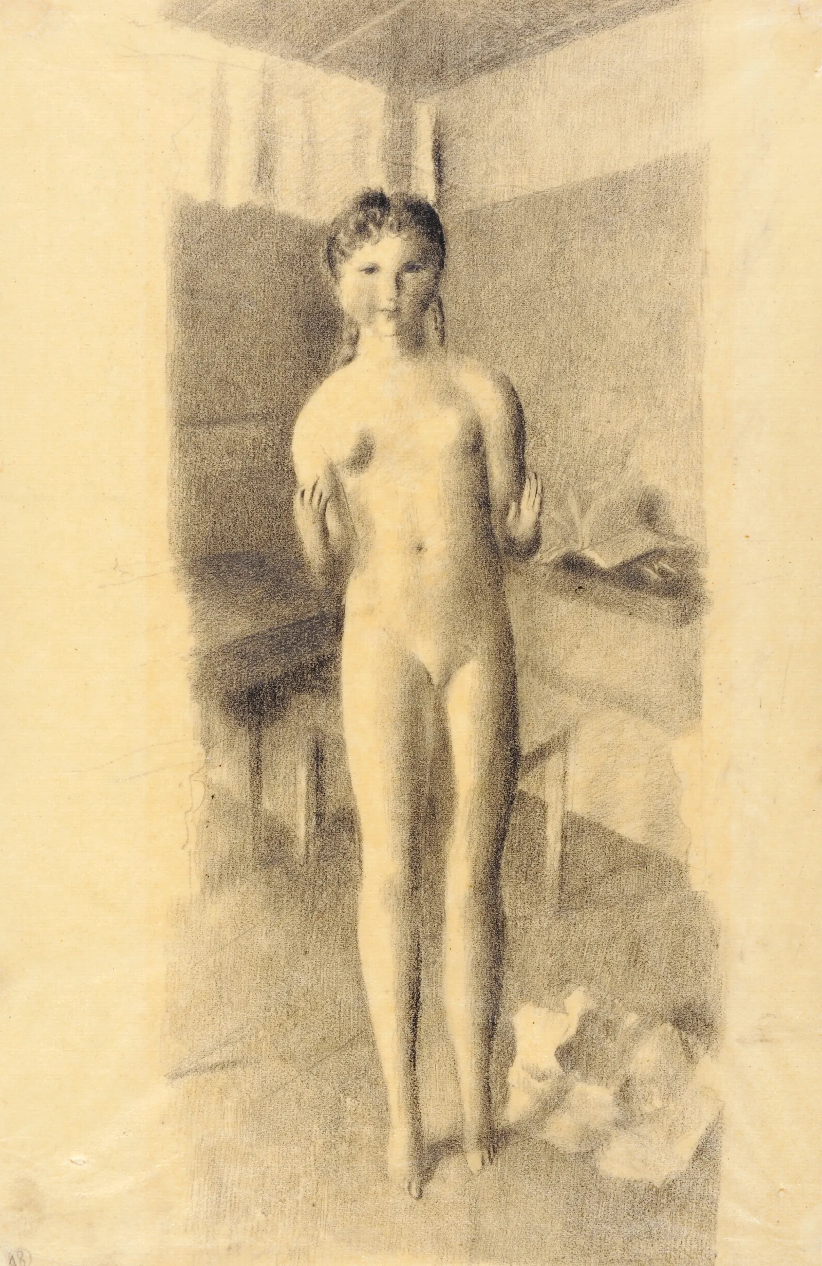 Madchen In Amdener Stube Wall Art by Otto Meyer-Amden - Canvas Print