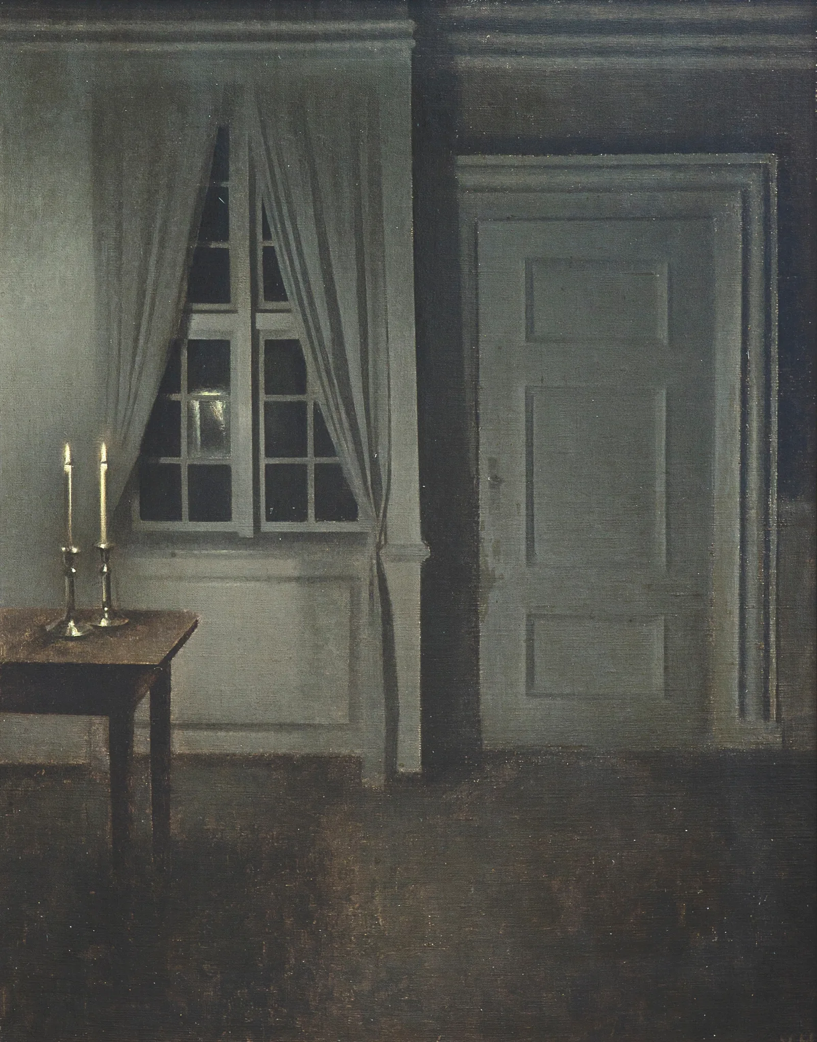 Interior With Two Candles Wall Art by Vilhelm Hammershøi - Canvas Print