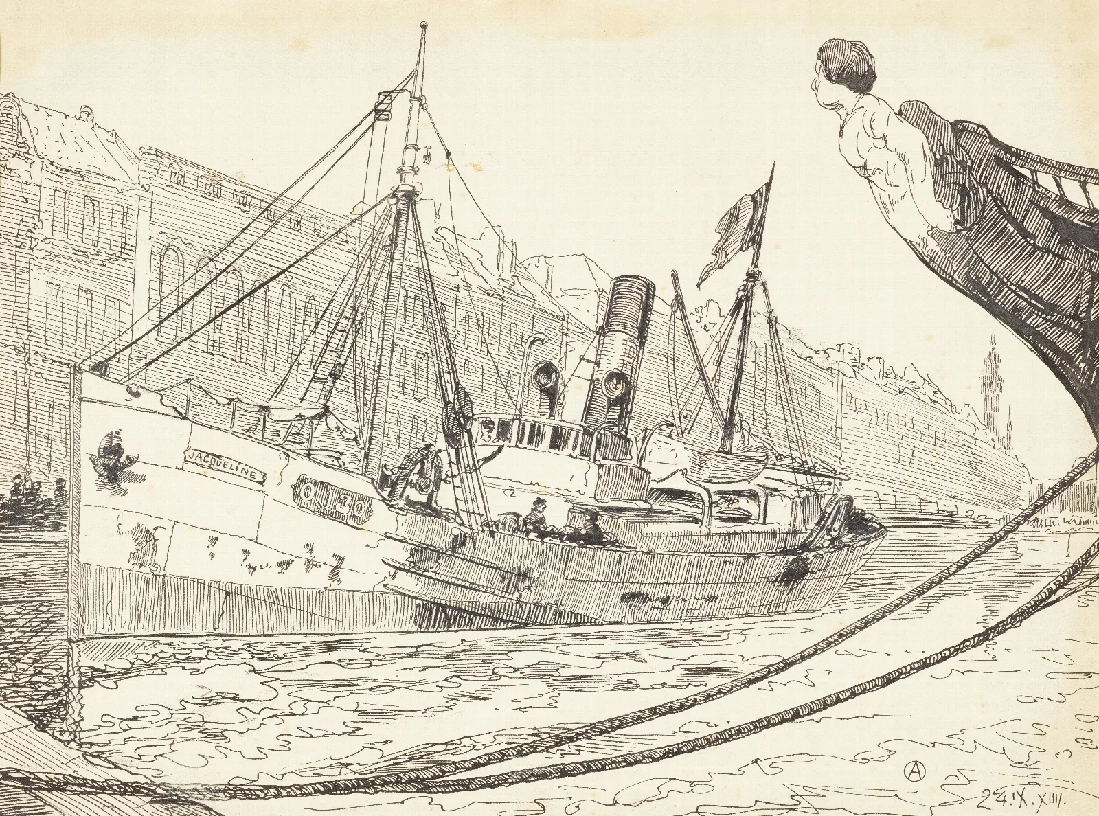Beschoten Vissersboot In De Haven Van Oostende Wall Art by Alfred Ost - Canvas Print