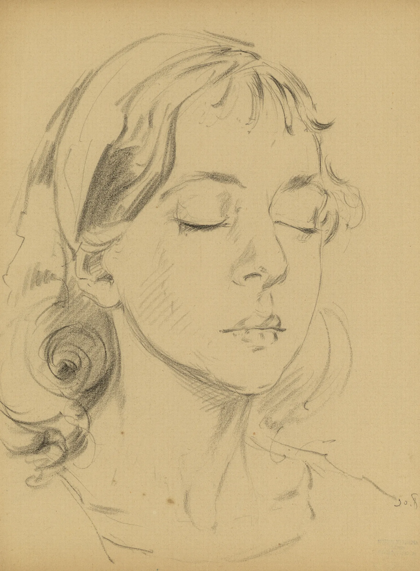 Potrettekening Van Angele Hendrickx Met Gesloten Ogen Wall Art by Alfred Ost - Canvas Print