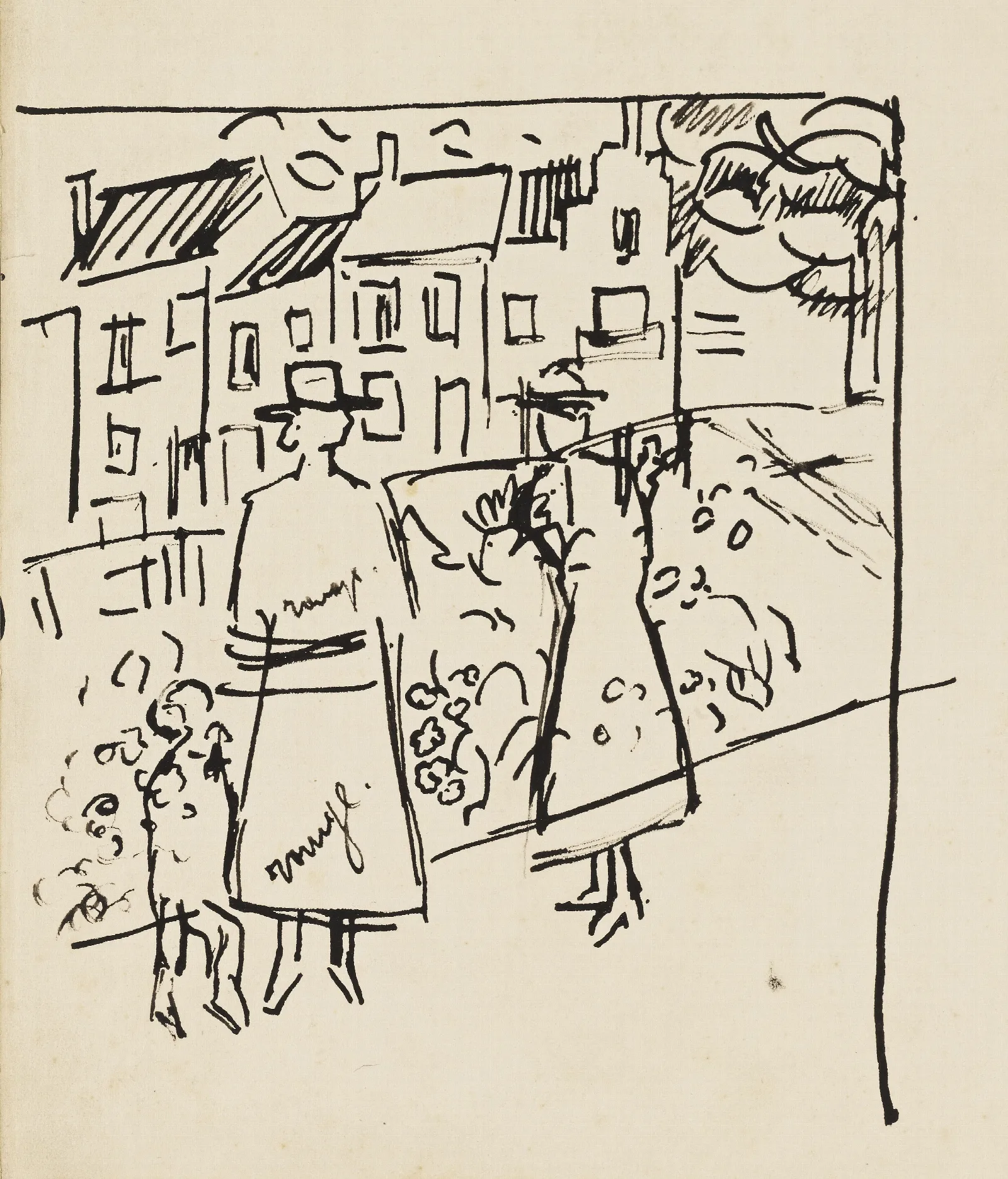 Buitenscene Met Twee Vrouwen En Een Kind Wall Art by Jean Brusselmans - Canvas Print
