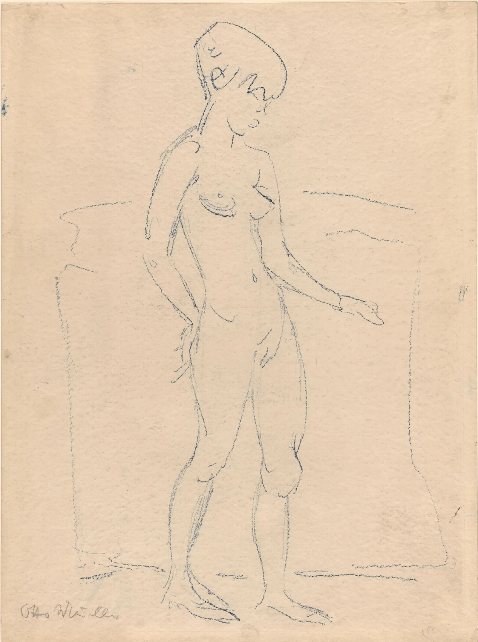Standing Female Nude 19 Wall Art by Otto Mueller - Canvas Print