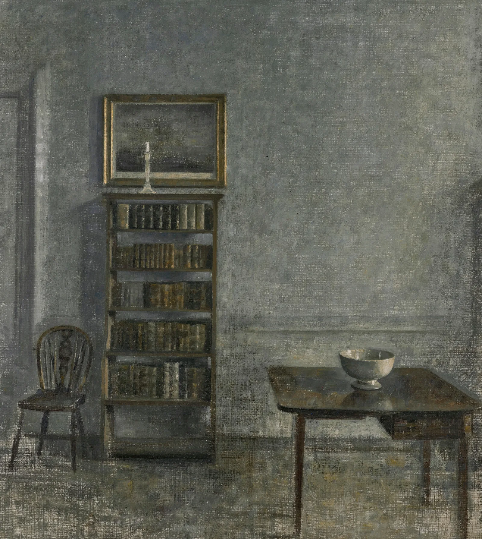 Interior With A Table Bookcase And Windsor Chair 25 Strandgade Wall Art by Vilhelm Hammershøi - Canvas Print