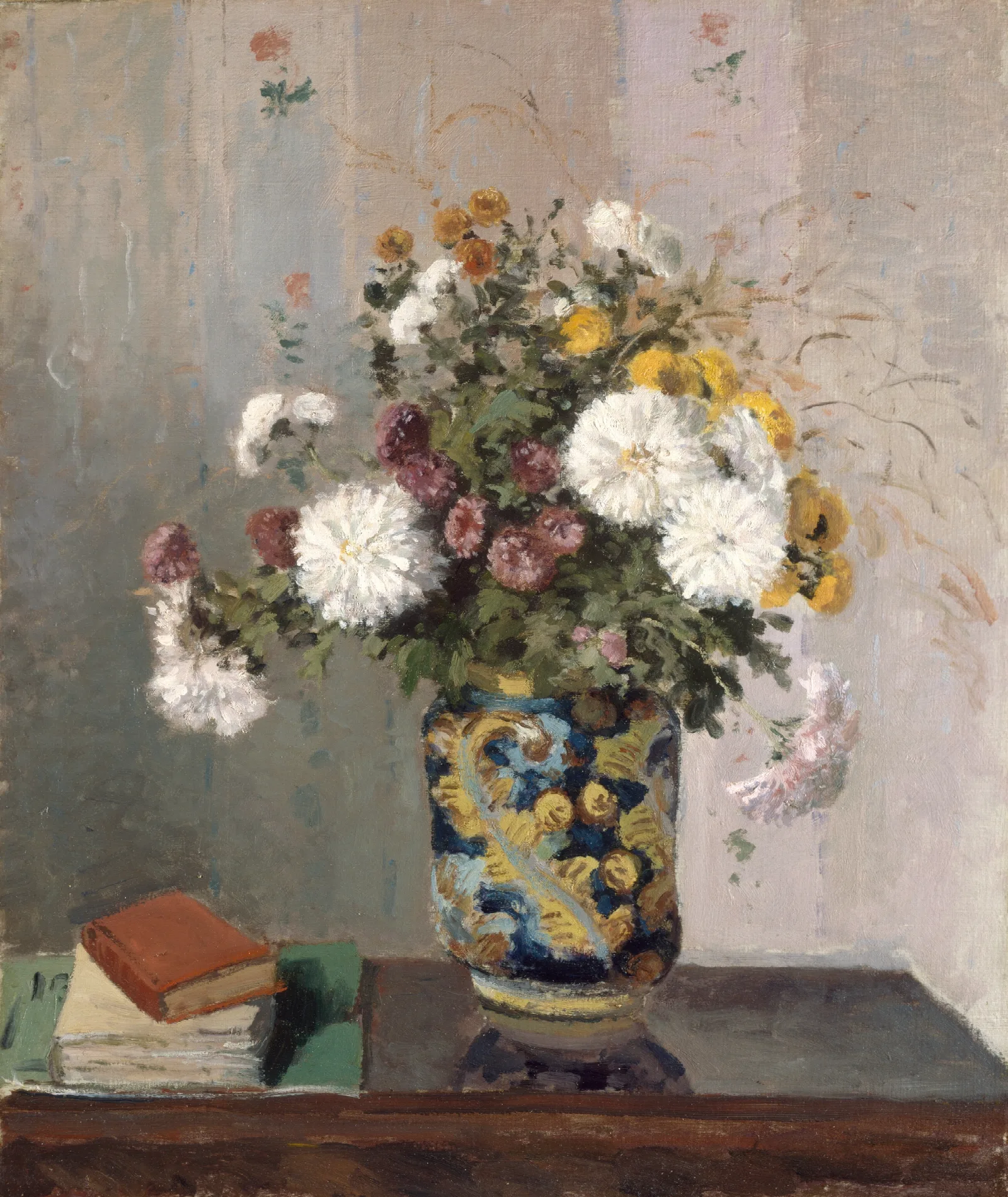 Chrysanthemums In A Chinese Vase Wall Art by Camille Pissarro - Canvas Print