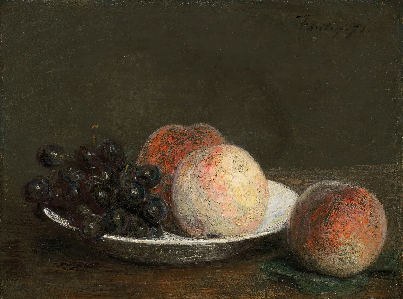 Peaches And Grapes In A Porcelain Bowl Wall Art by Henri Fantin-Latour - Canvas Print
