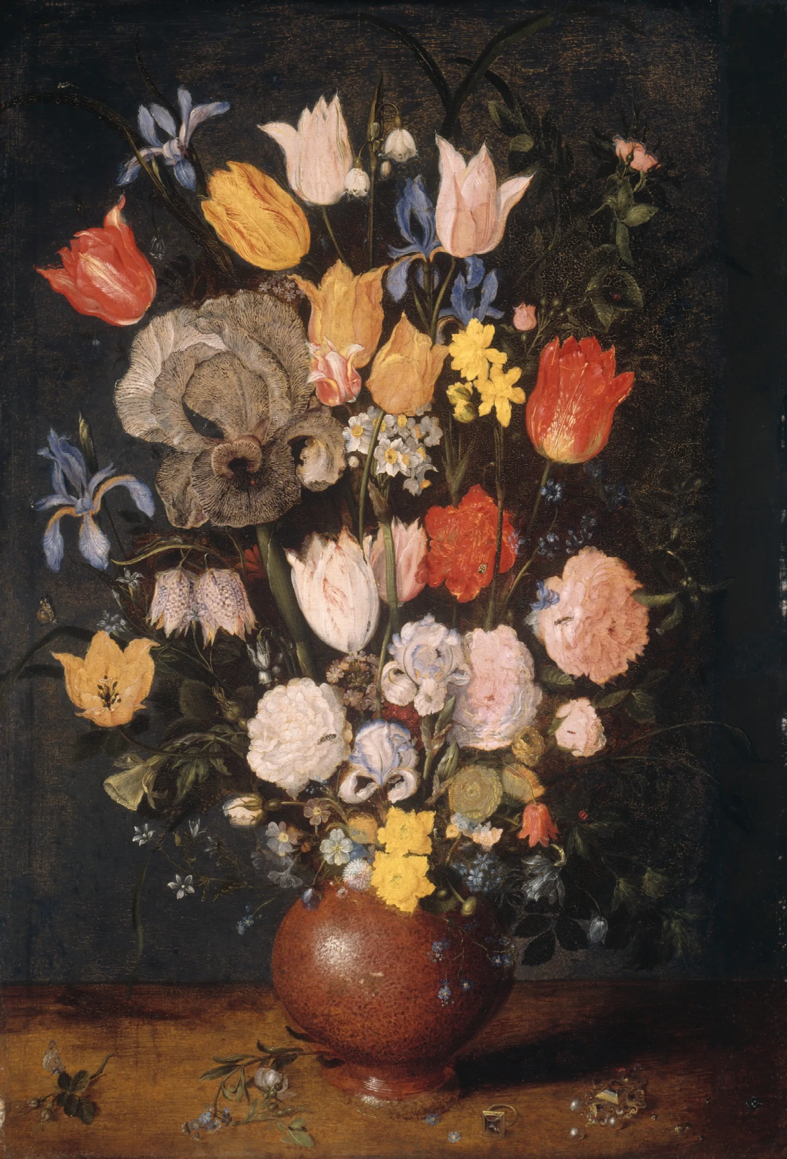 Bouquet Of Flowers In An Earthenware Vase Wall Art by Jan Brueghel The Elder - Canvas Print
